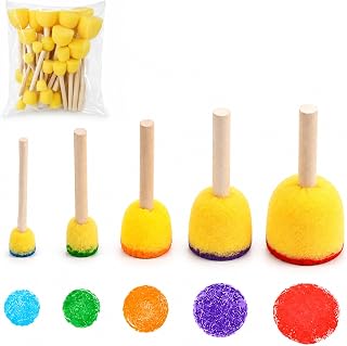 【30本セット】AQUALOACH スポンジブラシ 5サイズ入り ペイントスポンジ 絵の具 工作 図工 ステンシル DIY 木製ハンドル