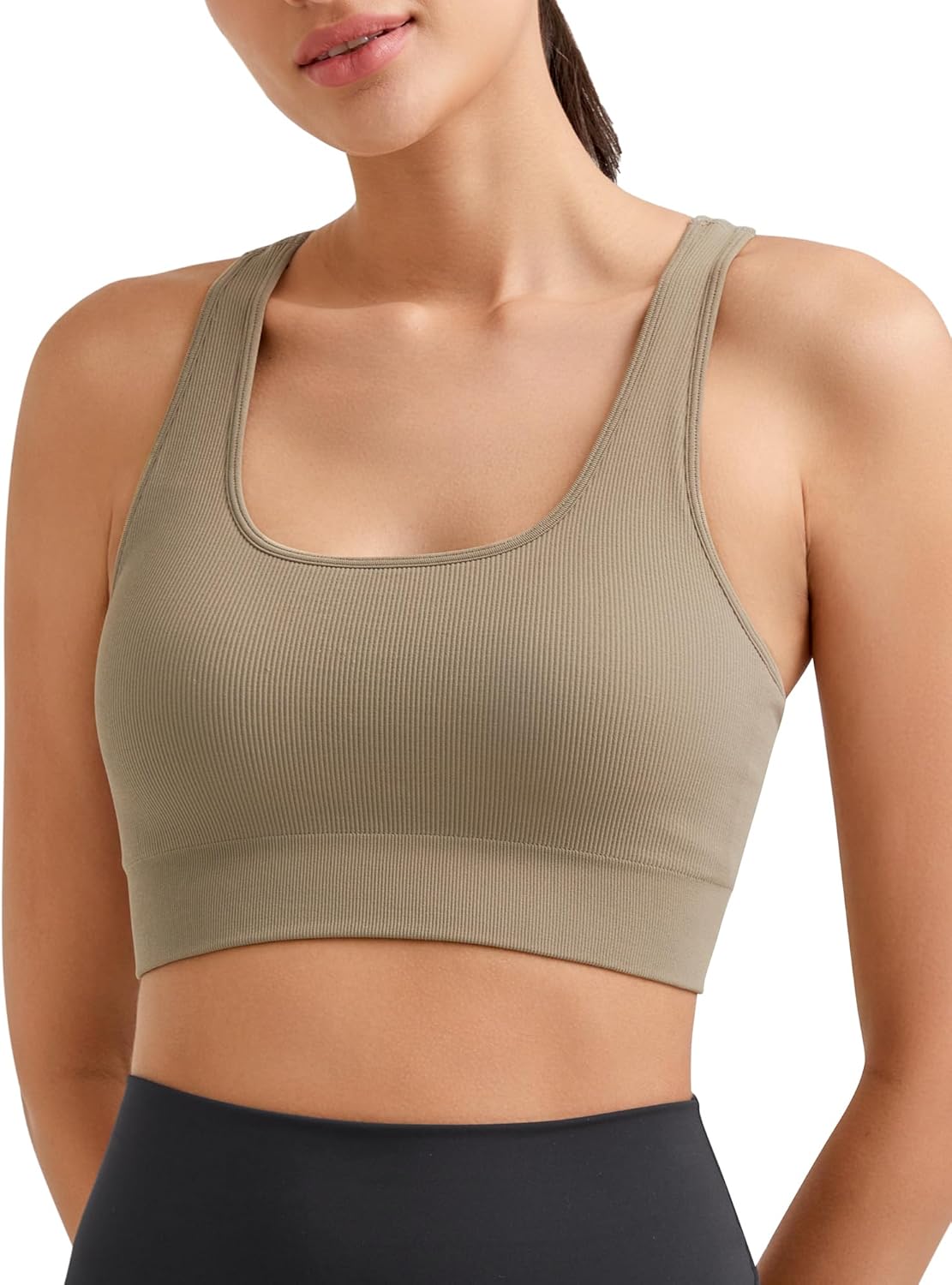 Promover Padded Sports Bras for Women Y-Back Racerback Seamless Medium Supportive Ribbed Yoga Cami Bra - Image 2