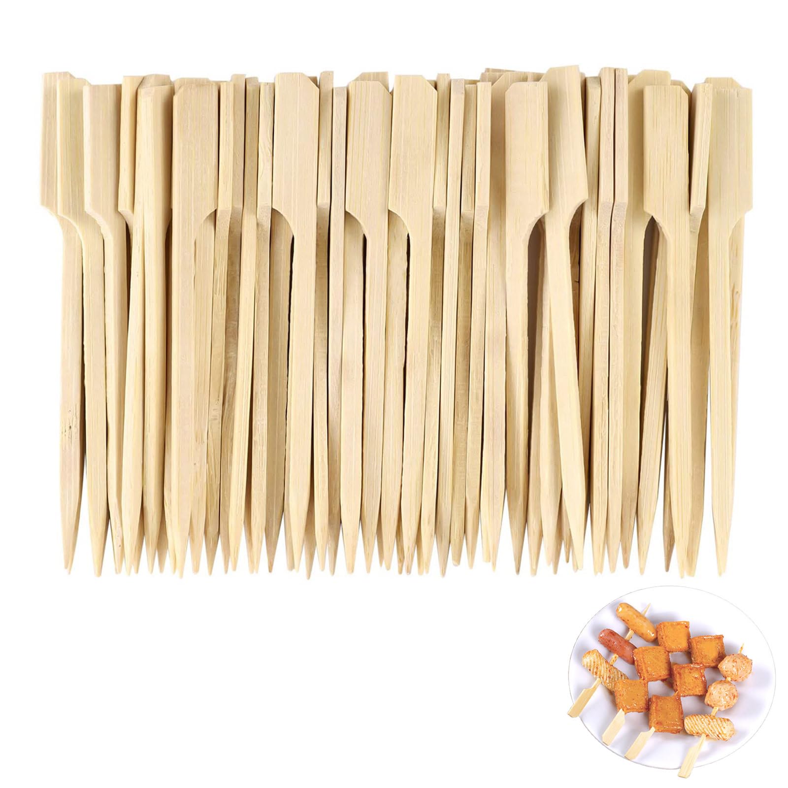 200 Pieces Paddle Bamboo Skewers, Flat Burgers Sticks Children Skewers Kids Wooden Fruits Picks Cocktail Sticks Satay Skewers Barbecue Kebabs Skewers for Buffets Party,Cocktail Sticks