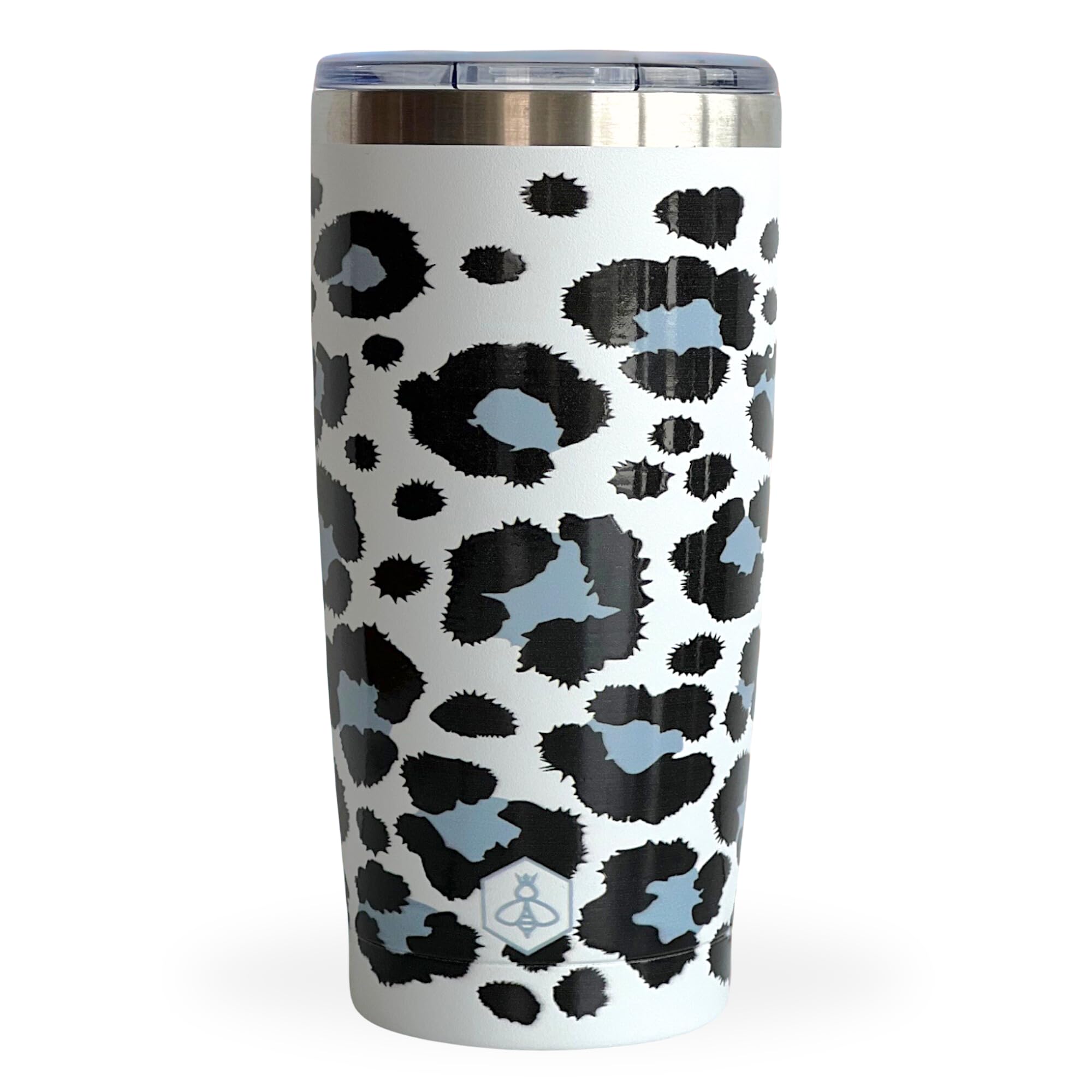 BiddlebeeLeopard Tumbler Snow Leopard Travel Coffee Mug w/Slider Lid | 20oz Spill Proof Stainless Steel Coffee Tumbler | Cheetah Print Tumbler | Leopard Print Tumbler | Leopard Cup