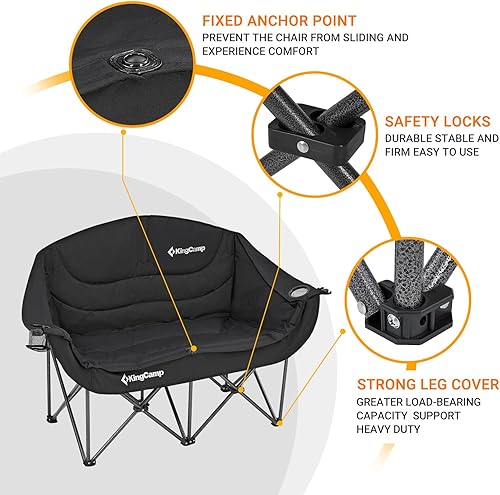 Miniatura 4 de KingCamp Silla de campamento doble, de gran tamaño, resistente de 550 libras, sofá biplaza para adultos, portátil, plegable, XL, sofá para 2