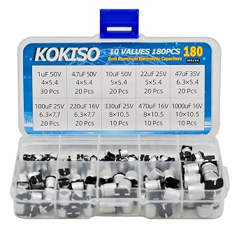10 Values 180 Pcs [1uF  1000uF] SMD Aluminum Electrolytic Capacitors Assortment Kit