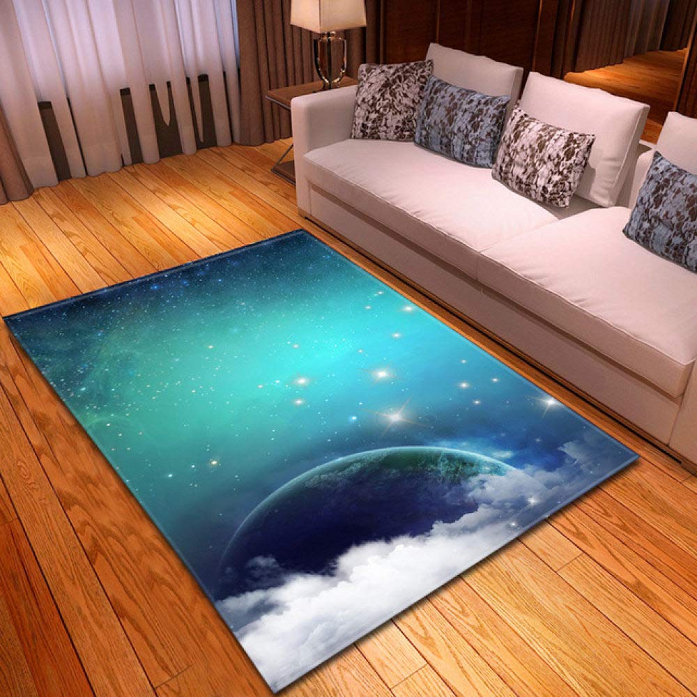 Tapis motif univers en polyester pour décoration de sol de salon et cuisine