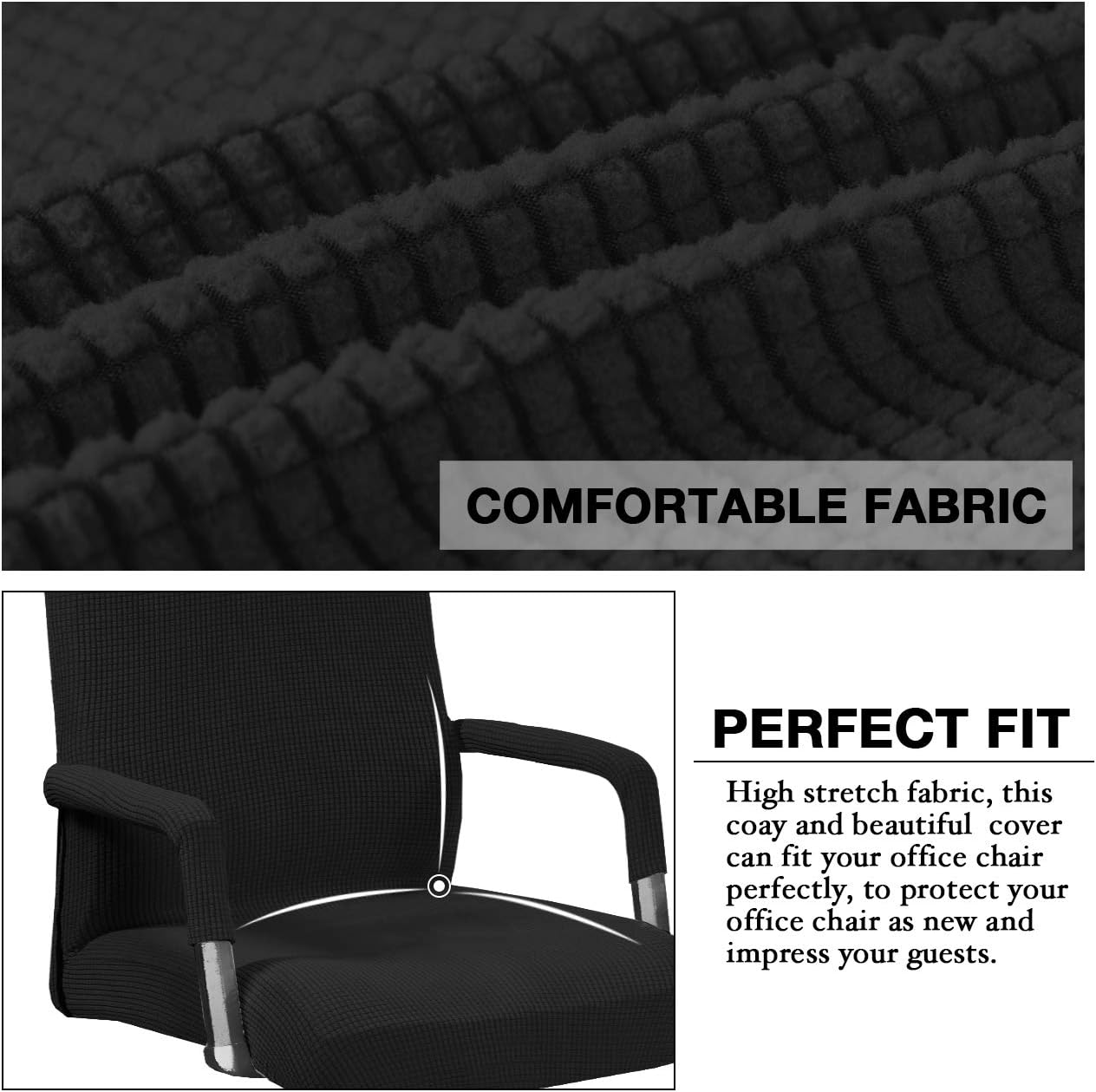 Flamingo P Stretch Office Chair Covers Computer Chair Universal Chair Cover Slipcovers Contemporary High Back Office Chair Slipcovers, Thick Checked Jacquard, 2 Arm Covers (Black, Medium)