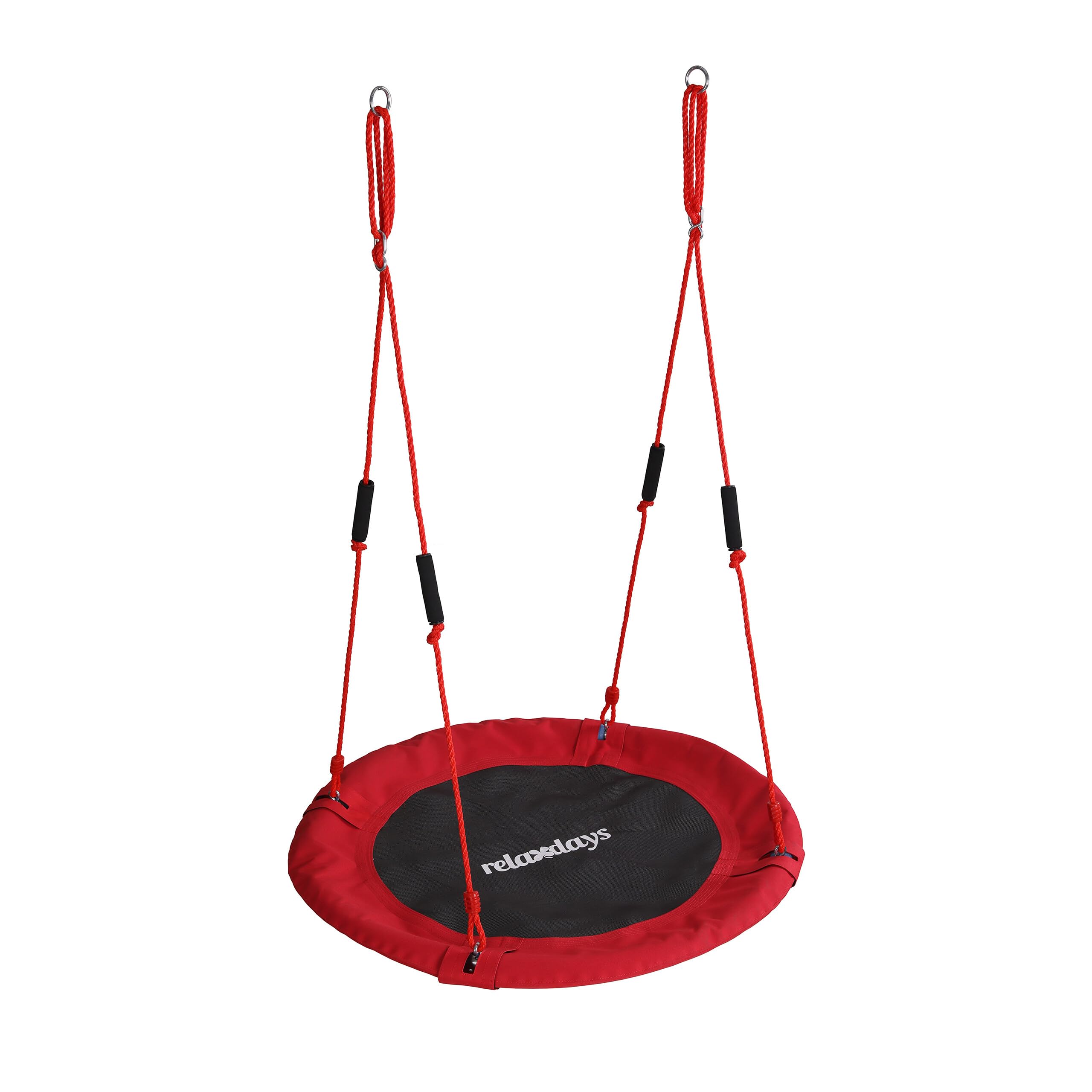 Relaxdays balançoire nid Ronde Suspendue, poignées Mousse, réglable, extérieur, Ø 100cm, Jusqu’à 100kg, Rouge