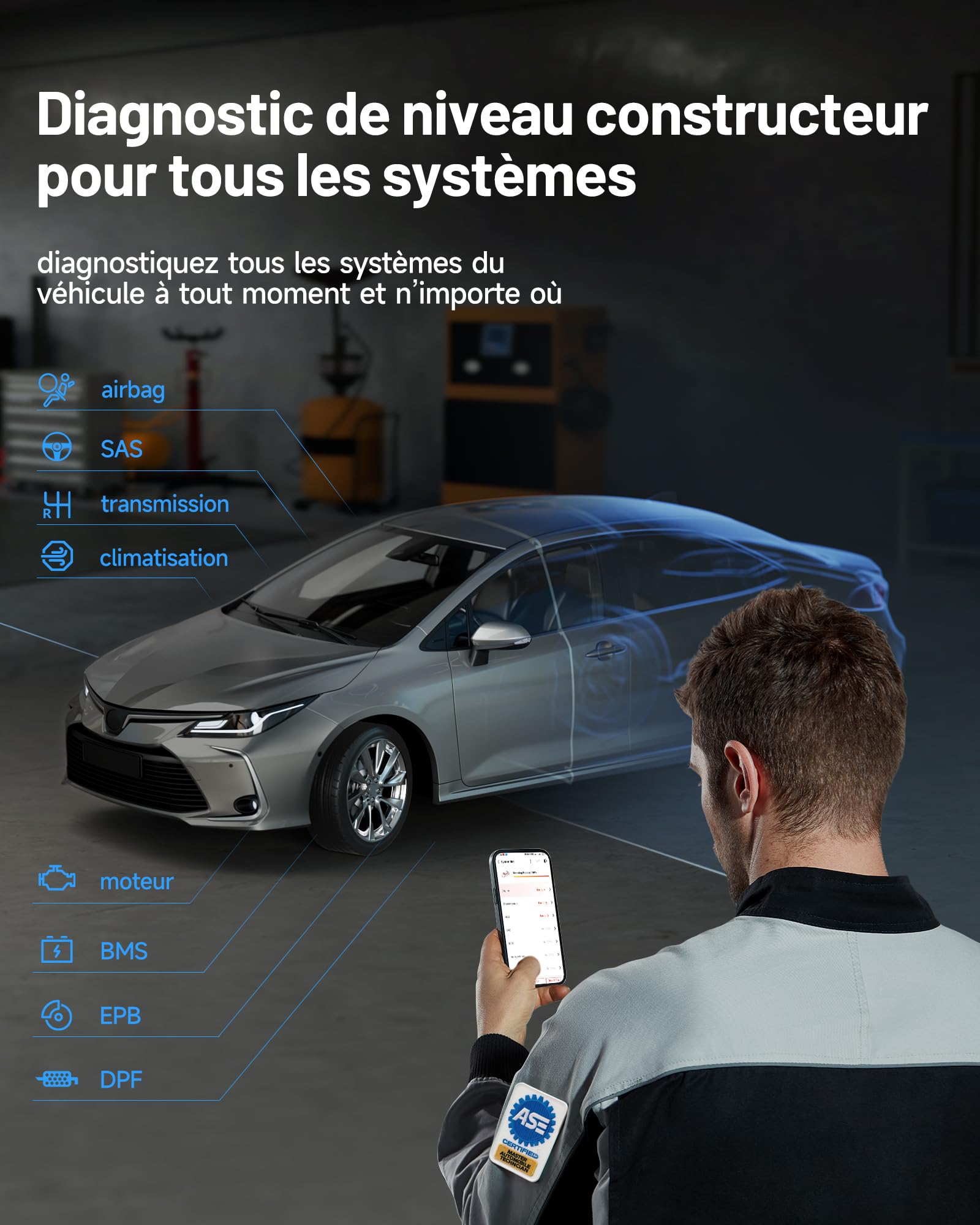TOPDON TopScan Master Valise Diagnostic Auto Bluetooth, Assistant IA OBD2 Diagnostic Voiture Multimarque Bidirectionnel avec Test Actif, 30+ Services d'entretien, Can-FD&DoIP, FCA Renault SGW