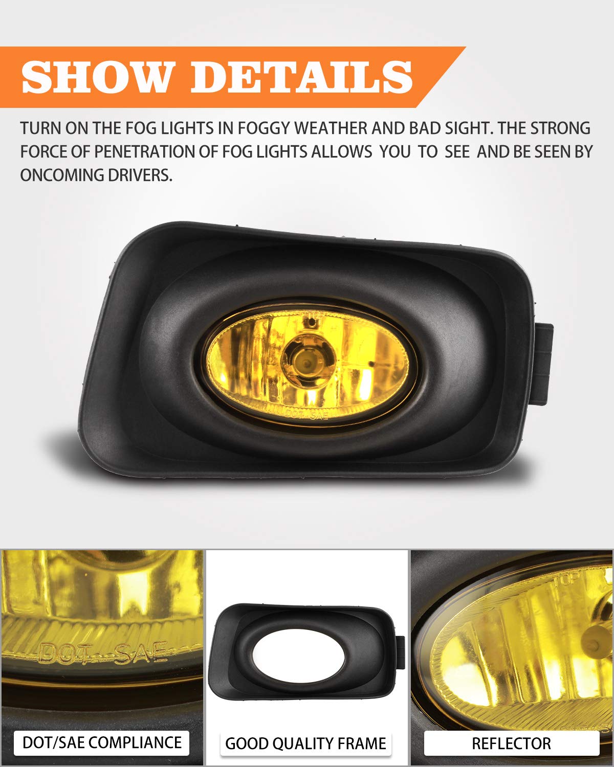 Fog Lights Kit For 2004-2005 Acura TSX - Yellow Lens Halogen Lamps With Wiring, DOT/SAE Certified