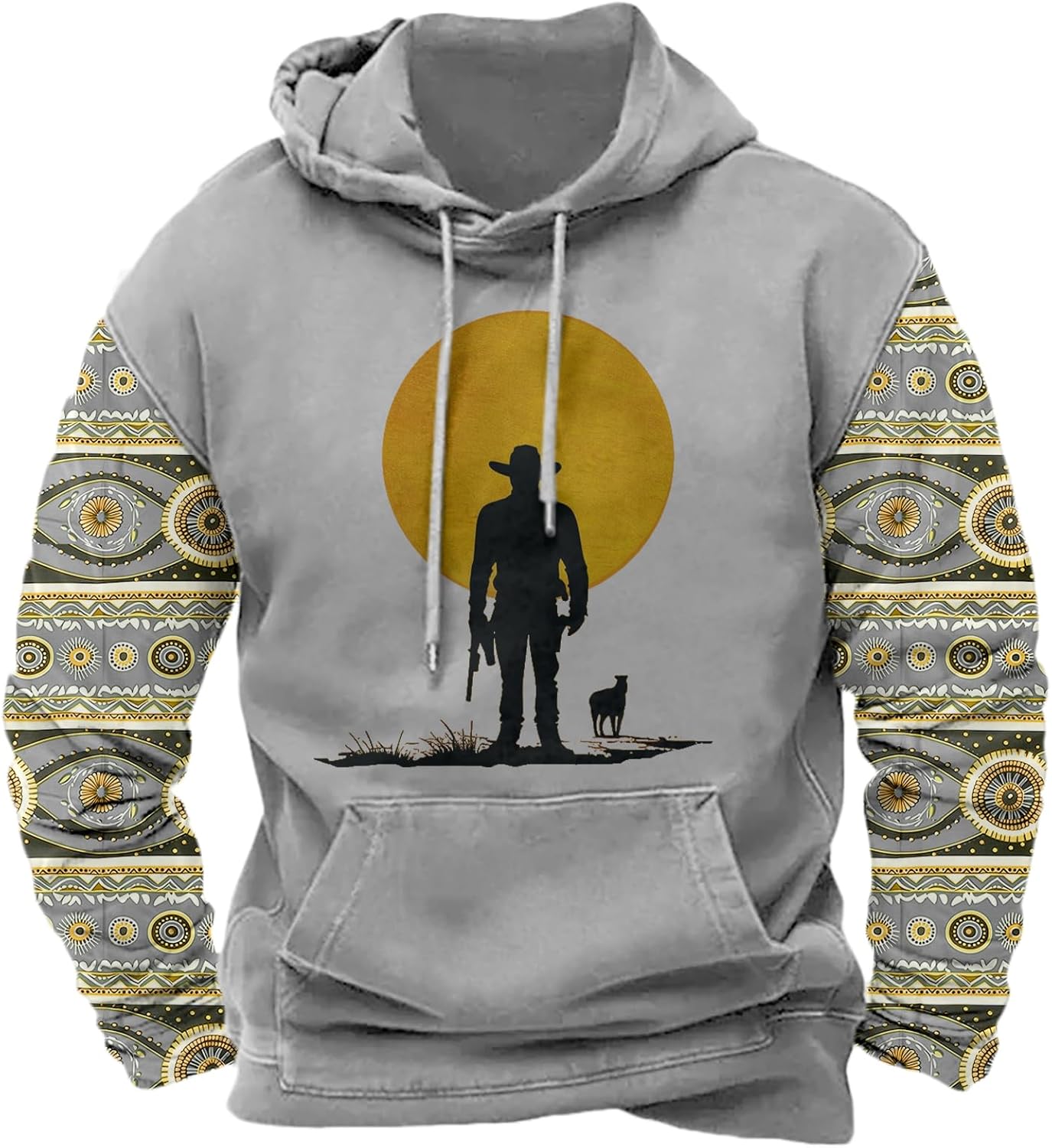 MARSVOVO Graphic Hoodies for Men Vintage Aztec Cowboy Print Long Sleeve Drawstring Spring Fall Camo Hoodies with Pockets