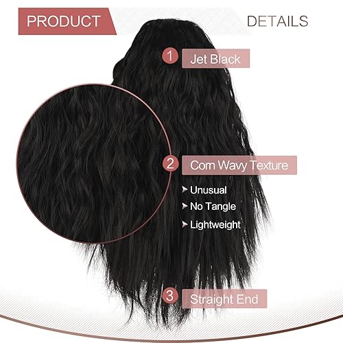 Miniatura 4 de PEACOCO Cola de caballo corta con ondas de maíz, extensión de cola de caballo con cordón para mujeres negras con clip (14 pulgadas (paquete de 1),