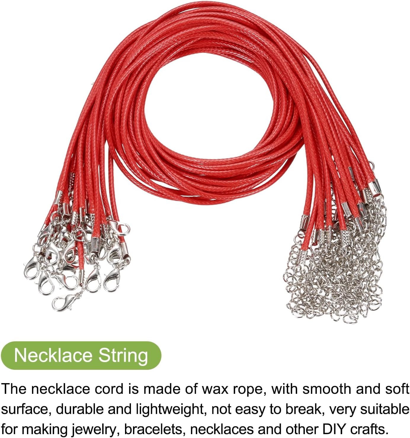 MECCANIXITY 30pcs 18 Inch Waxed Necklace Cord, 1.5mm Bulk Necklace String with 2 Inch Extension Chain Waxed Leather Cord Rope for Jewelry Making DIY Bracelet Pendant,Red