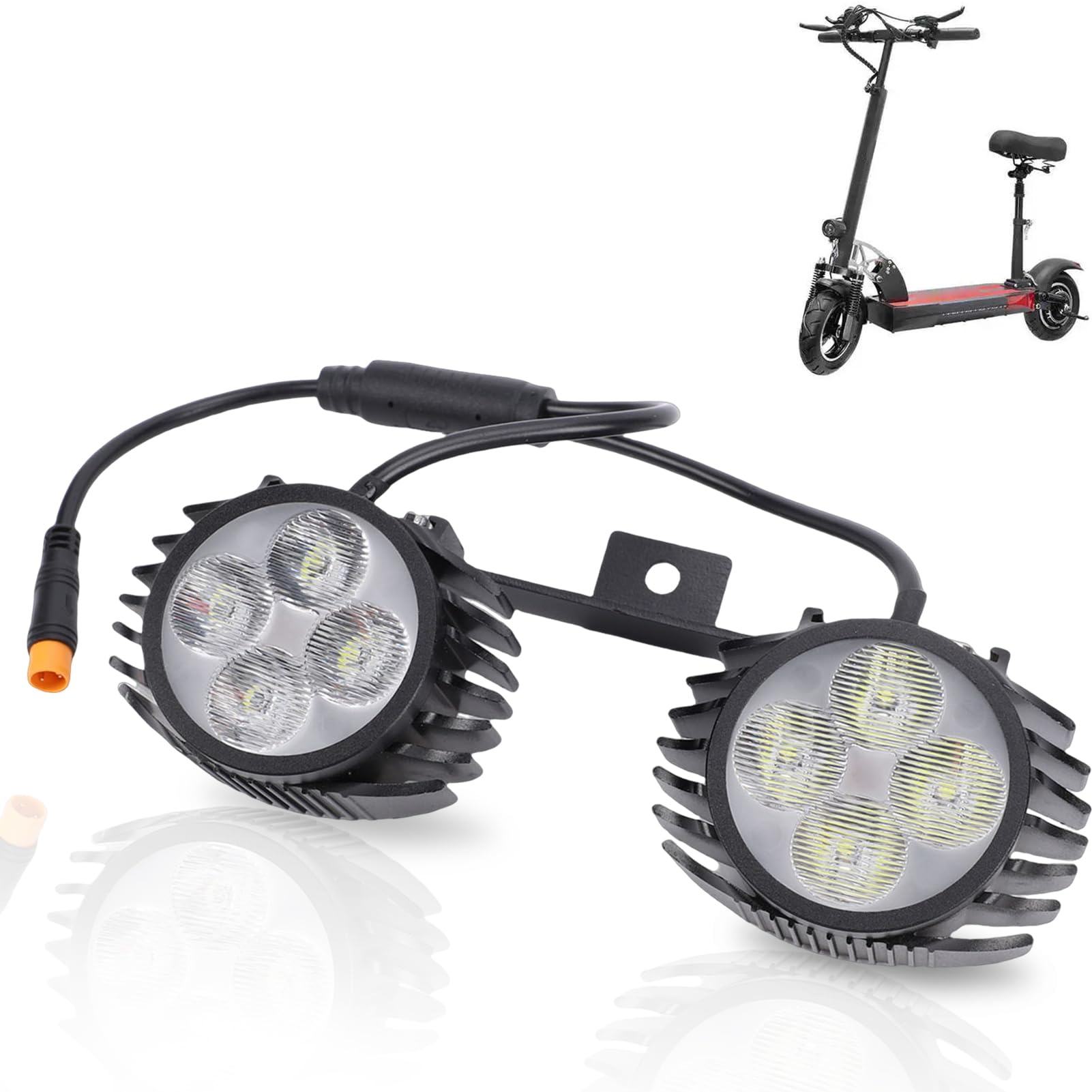 Yanmis E-bike Double Headlight, Electric Scooter Front Light, Waterproof, High Brightness LED E-Scooter Handlebar Lamp for Bikes, Shared Vehicles and Motorcycles