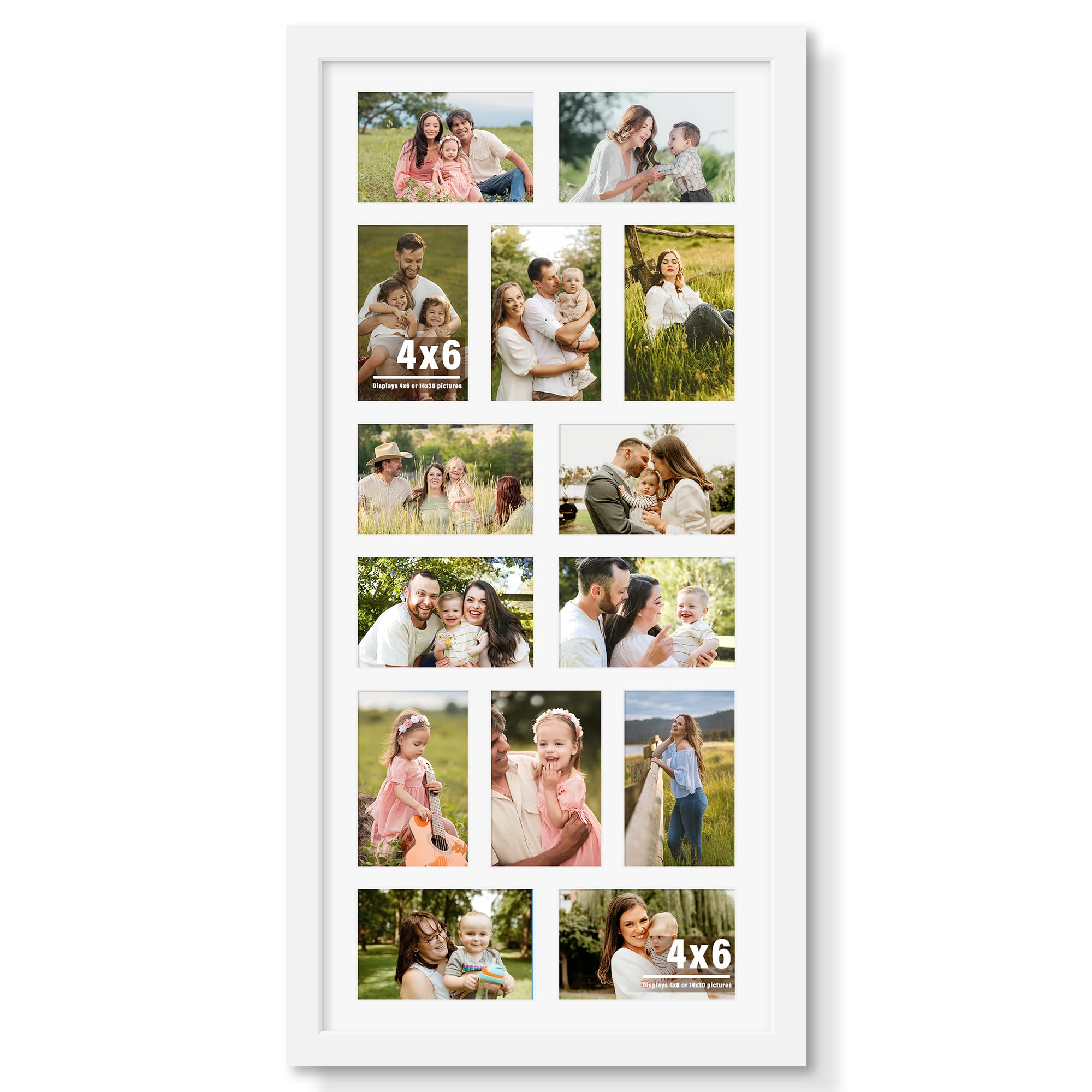 DUENPY 14x30 Picture Frame 4x6 Collage Picture Frame Displays Fourteen 4x6 inch Photos Collage Wall Decor Wall Hanging White