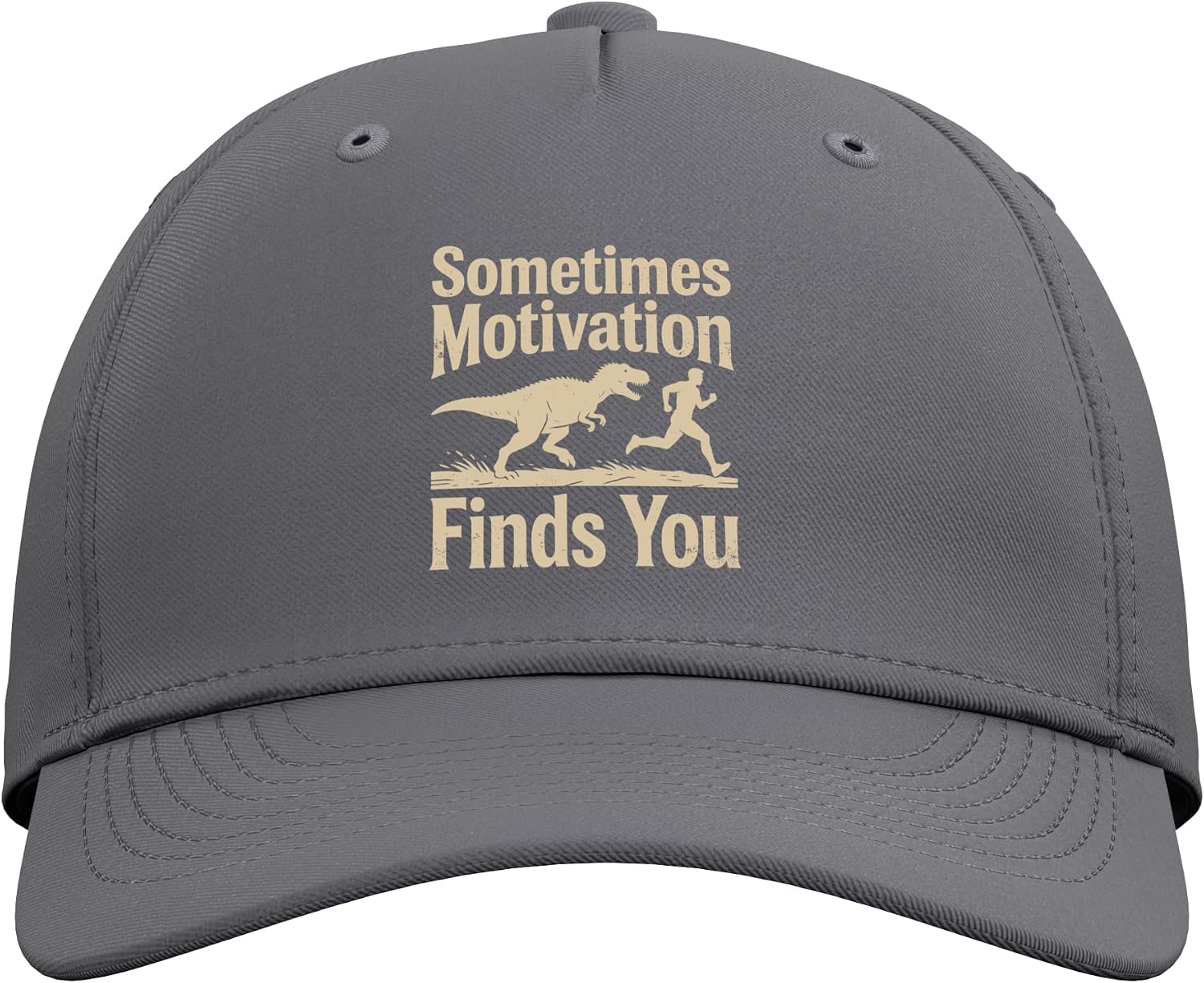 Sometimes Motivation Finds You Funny Running Dinosaur Adjustable Baseball Hat image 2