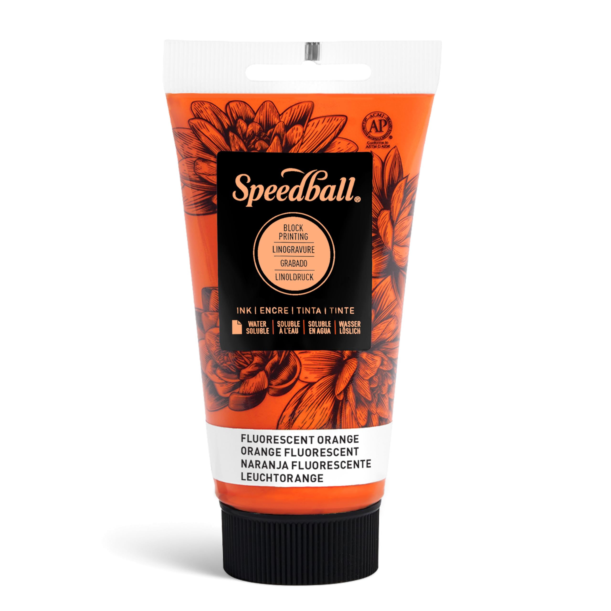 Speedball 75ml 2.5oz Water-Soluble Block Ink Fluorescent Orange, for Block Printing, Lino, Screen Printing, for Artists Kit