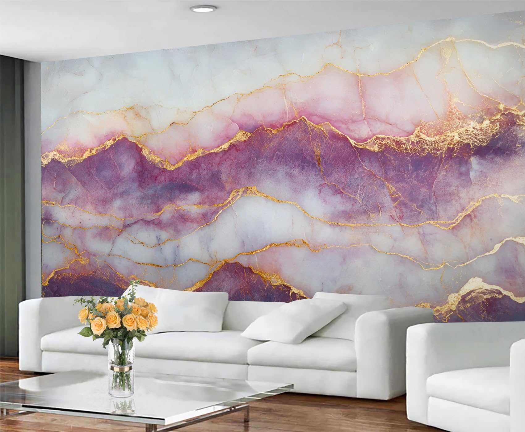 GIVLWF Purple Gold Marble Wallpaper, Nordic Marble Bedroom Wallpaper Murals, Stone Texture Wall Paper for Living Room, Not Self Adhesive Wall Paper, Painting Purple Large Mural & Room Decor