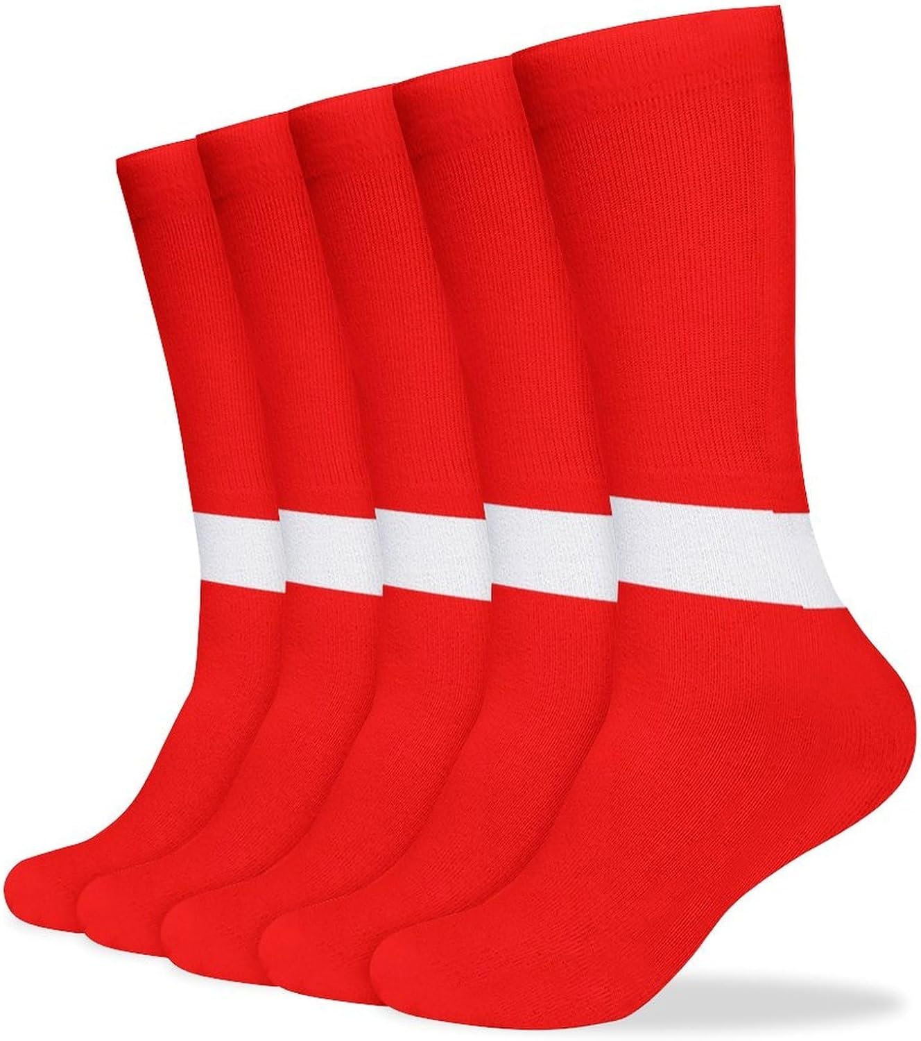 5 Pairs Knee High Socks Denmark Danish Flag Long Tube Boot Seamless Toe