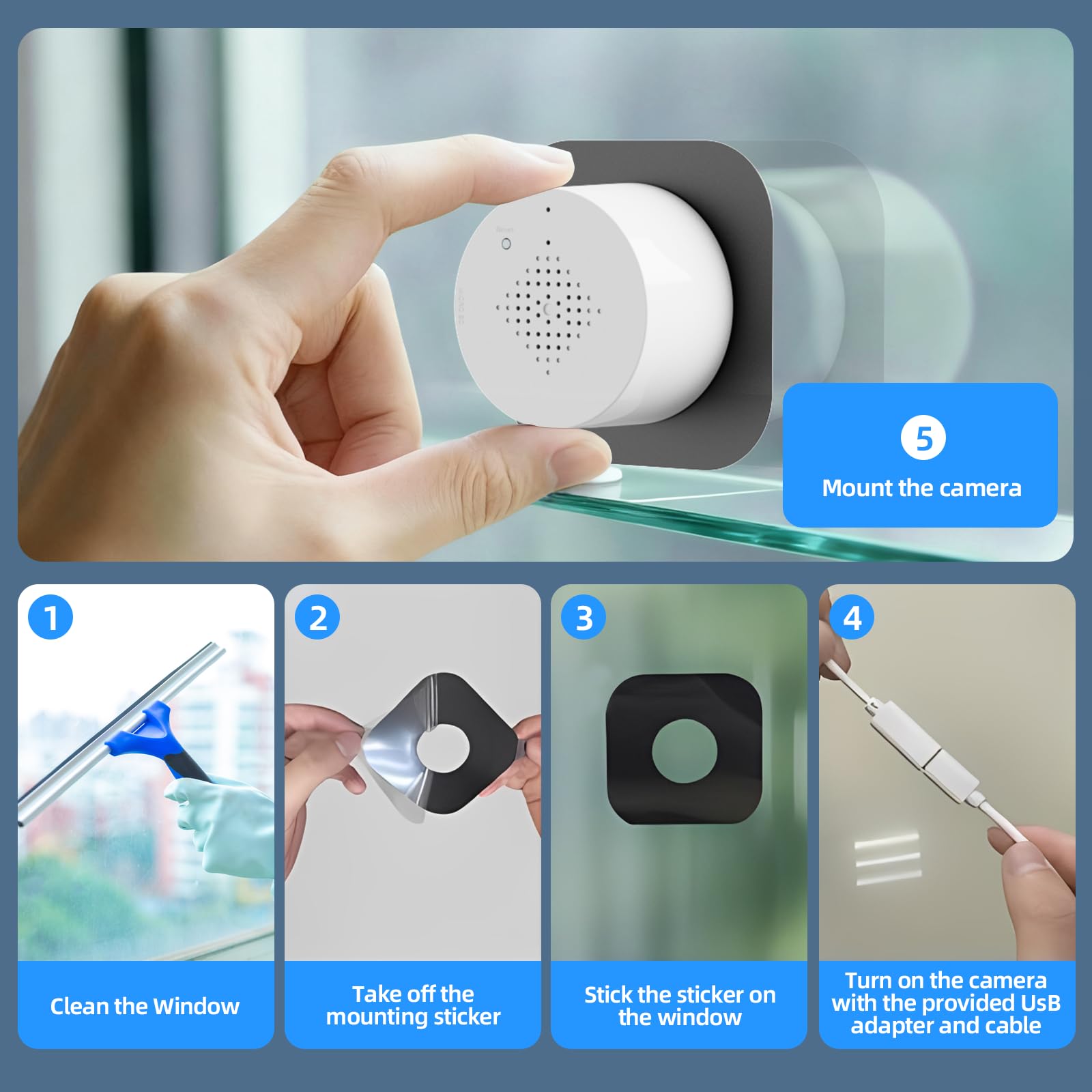 Hawkray - Cámara de ventana 2K 3MP, WiFi de 2.4 GHz para interiores para seguridad del hogar con detección de personas y movimiento, visión nocturna a todo color, grabación 24/7, instalación fácil y