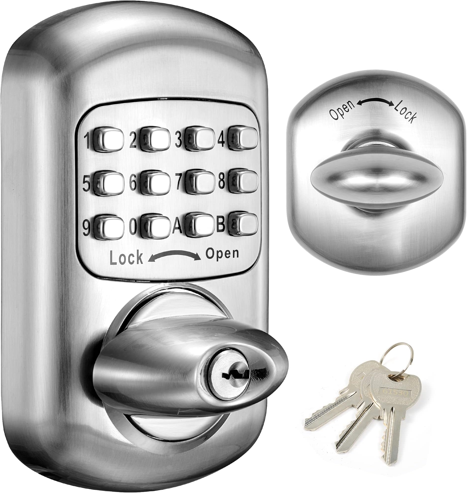 Keyless Deadbolt Keypad Entry Door Lock - Zinc Alloy Sabbath 100% Mechanical Shabbos - No Risk of Low Power, Silver