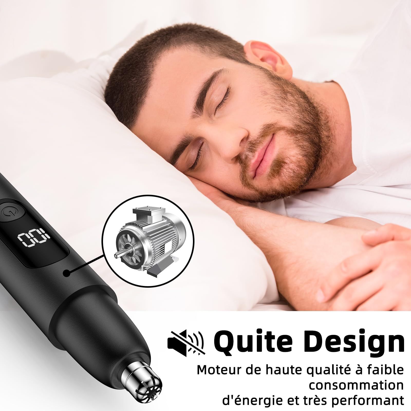 Tondeuse pour les poils de nez, tondeuse sans fil pour le nez et les oreilles avec ligne de charge de type C, voyant lumineux pour les hommes et les femmes (Noir)