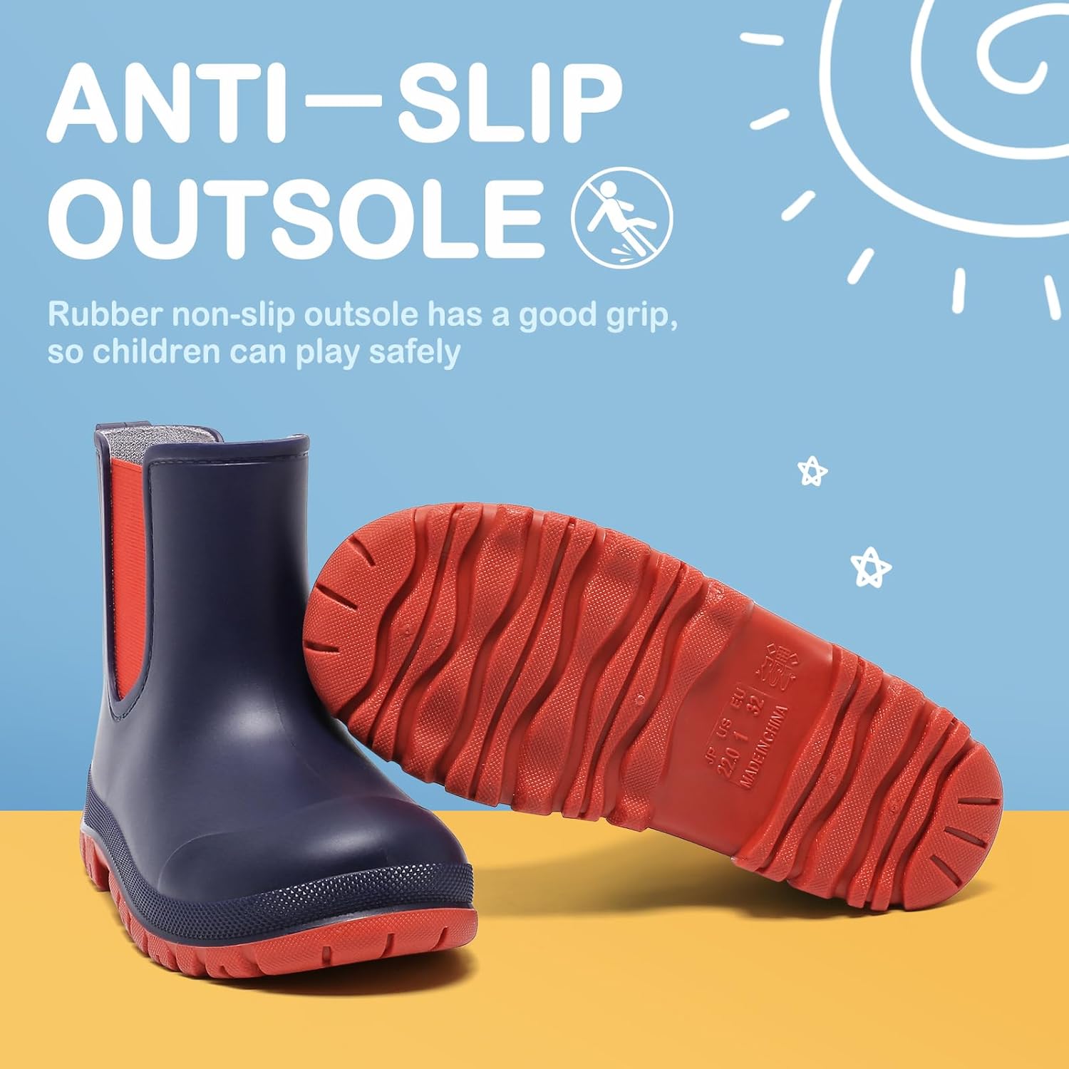 Kids Rain Boots, Waterproof Chelsea Rubber Boots for Boys and Girls, Non-Slip Ankle Muck Toddler Rainboots, Outdoor, Farm, Park, Hiking, Fishing, School Playing