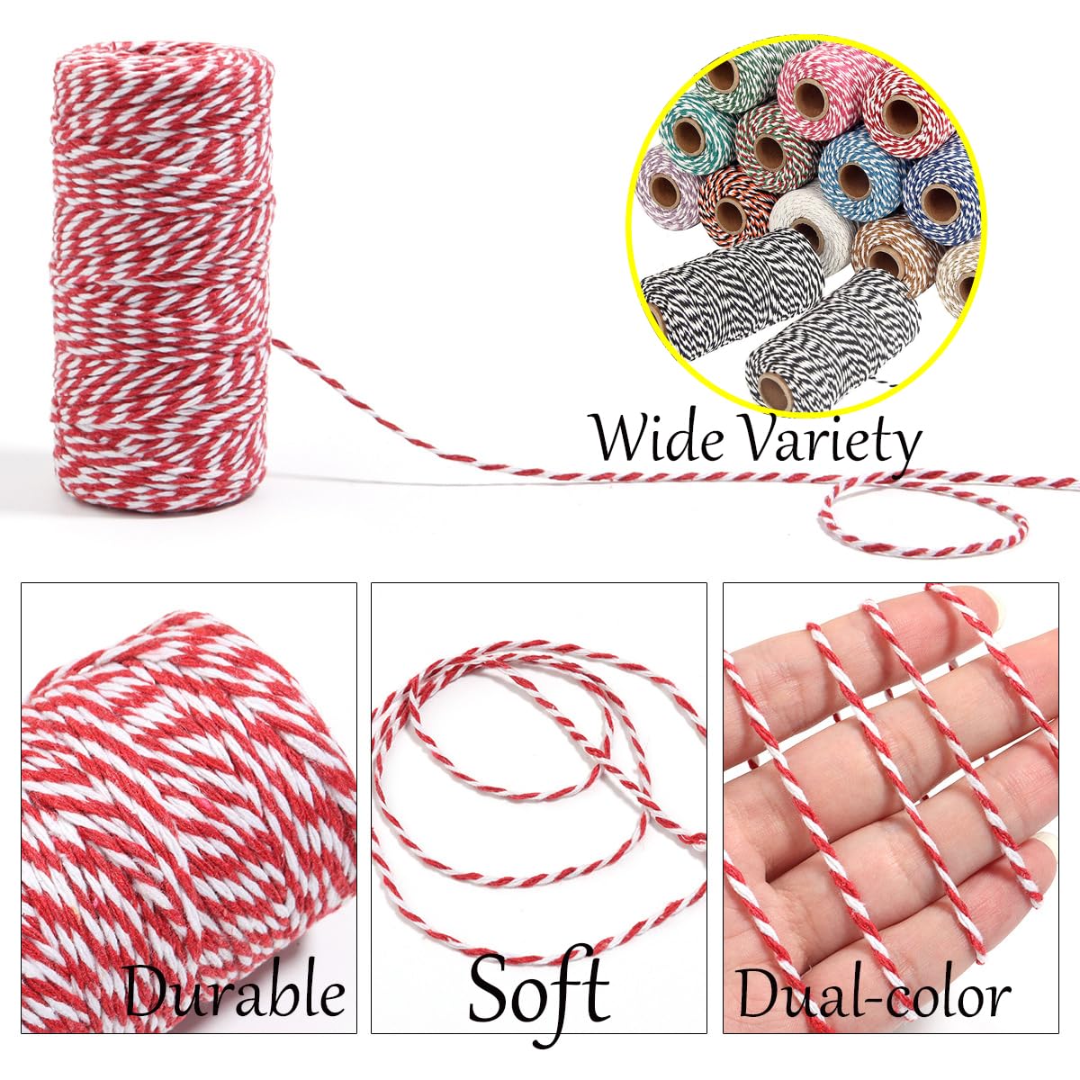 400 m de ficelle en coton de 2 mm pour boulangers, bricolage, décoration, jardin, cadeau, Noël, bricolage, emballage cadeau, pâtisserie
