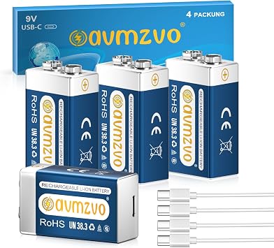 9V Akku Wiederaufladbare Batterien blockbatterie 1350mAh (4 Stück)