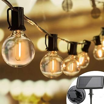 Joomer Solar Lights Outdoor Garden 18.3M 25+2 LED G40 Bulbs 2700K | Hanging Solar Powered Garden Lights, Waterproof Outdoor Solar String Lights Shatterproof for Patio, Yard, Gazebo, Porch