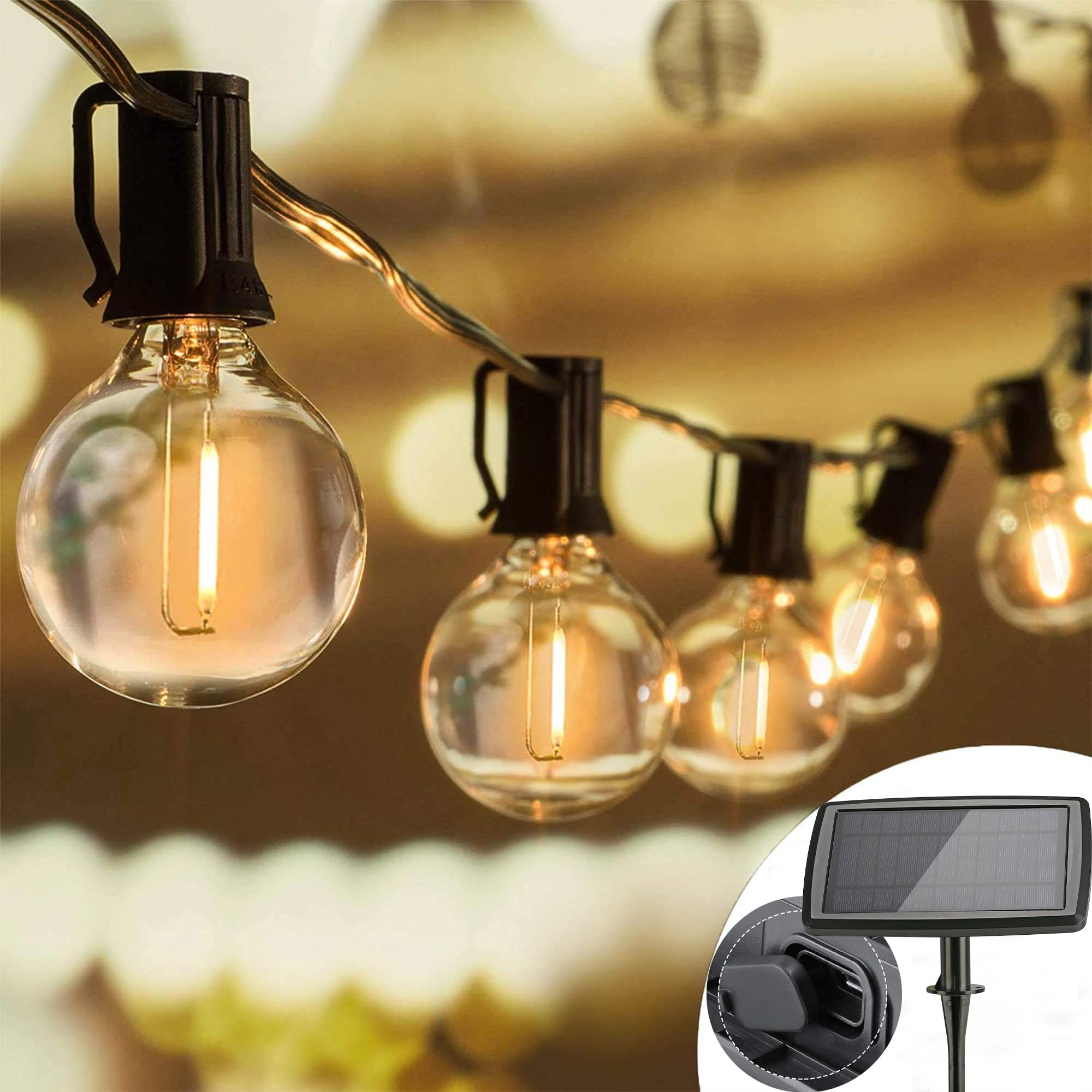 Joomer Solar Outdoor Lichterkette, 18.3M mit 25+2 PCS G40 Party Lichterkette Glühbirnen Außen, 4 Modi Wetterfeste Warmweiß Solar Lichterkette Aussen für Garten Patio Terrasse Party Hochzeiten Deko