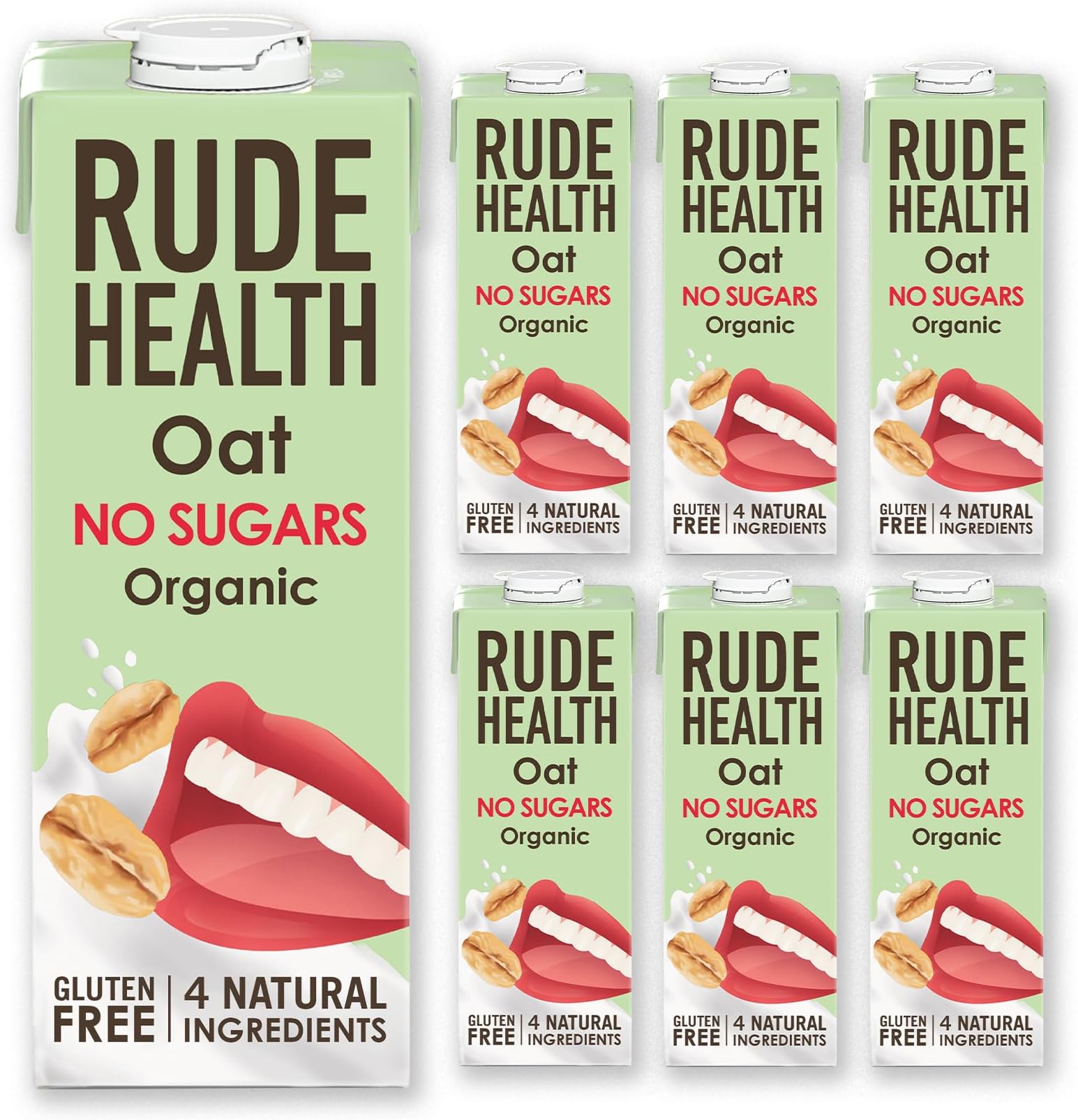 Rude Health 6 x 1 Litre Organic No Sugars Oat Drink, Milk Alternative
