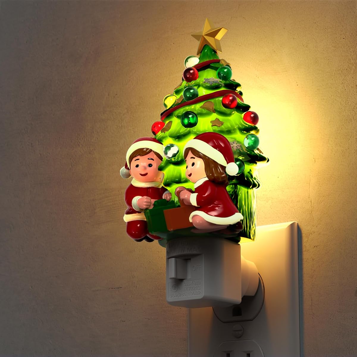 L Lohas Christmas Tree & Snowman Night Light 3000K Warm White Plug-In Resin