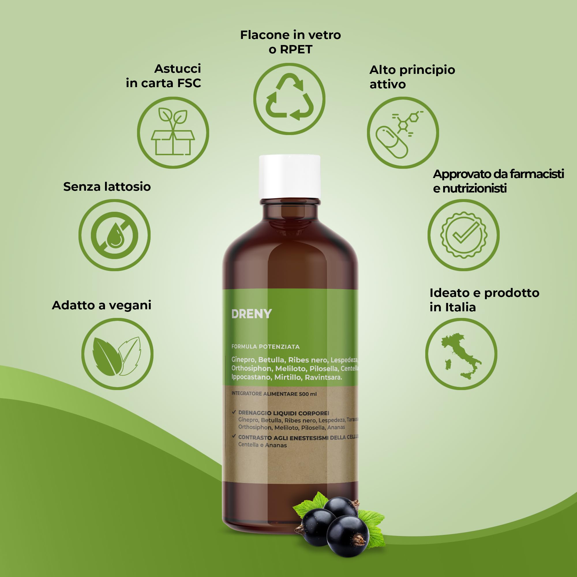 JEA DRENY Drenante Forte Anticellulite con 13 Estratti Naturali ad Alto Dosaggio al Sapore di Thè alla Pesca - Detox da 500ml per Gambe e Corpo