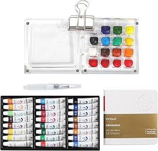 24 Farben Mini Aquarellfarben Palette: Tragbare 15 Grids PP Aquarell Palette, Reise Aquarell-Reiseset, Paletten Skizzenbuch Palette mit Aquarellpinsel Wasserfarben Skizzenbuch Malbedarf