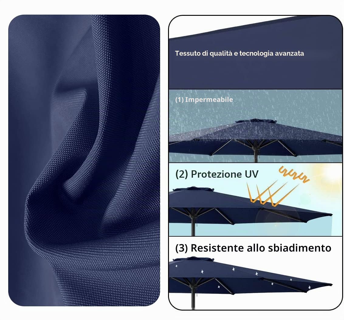 Copertura di ricambio per ombrellone 3 m/270 cm/2 m/230 cm/250 cm, 8 montanti/6 montanti, antracite/blu/grigio/rosso/beige, ombrellone in tessuto protezione UV 80 resistente al vento