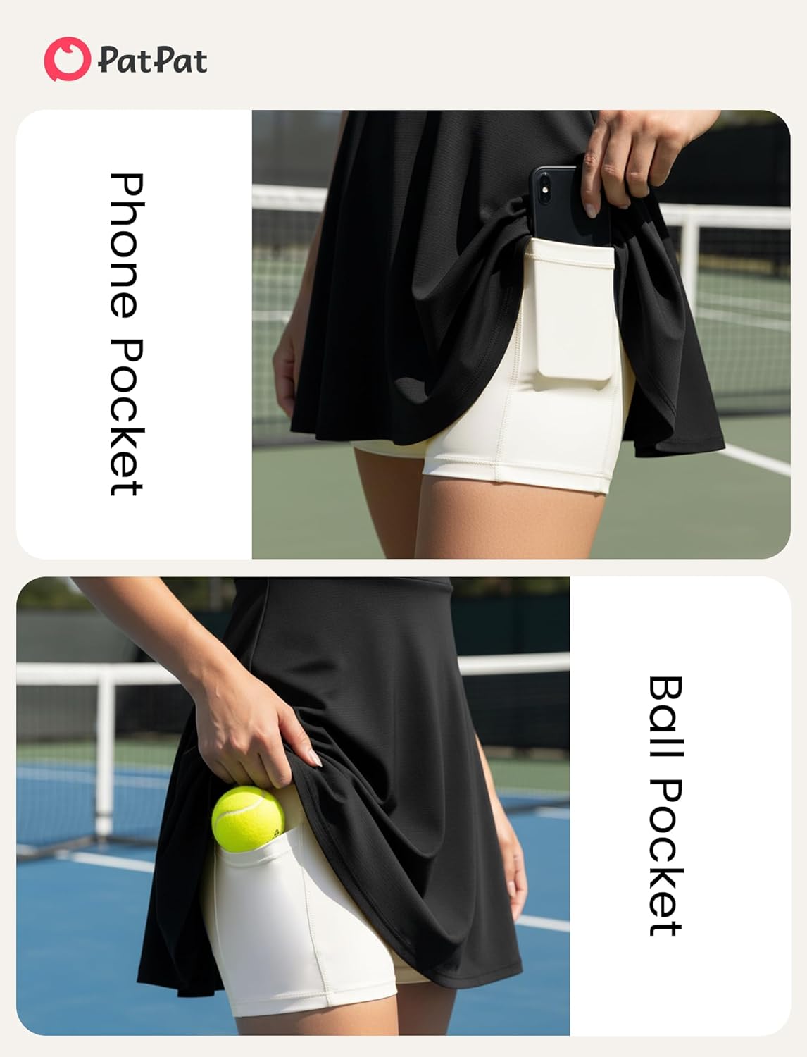 PATPAT Womens Tennis Golf Dress Polo Neck Collar Active Dresses Built Biker Shorts Summer Workouts 2 Piece Sets with Pockets