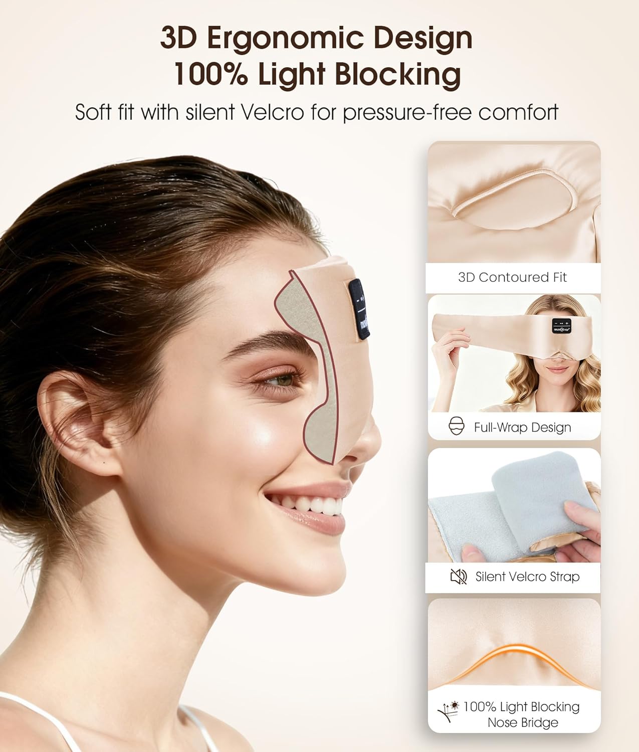MUSICOZY 3D Silk Bluetooth Sleep Mask Headphones, Mulberry Silk Eye Mask with Ultra-Thin Wireless Speakers, Bluetooth 5.4 Sleeping Headphones for Side Sleepers, Music Sleep Mask Gifts for Men Women - Image 5