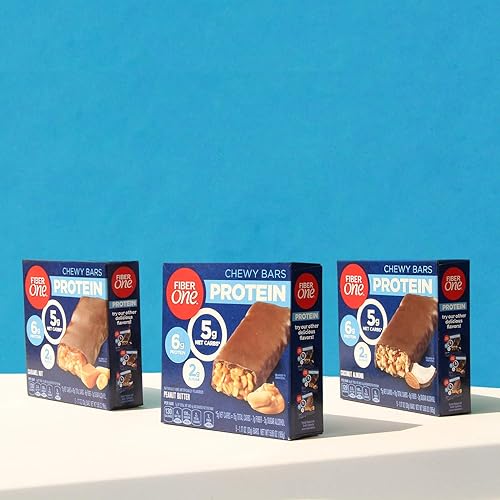 Vista 97 de Fiber One Barras de proteínas masticables, nueces de caramelo, bocadillos de proteínas, 1.17 onzas, 5
