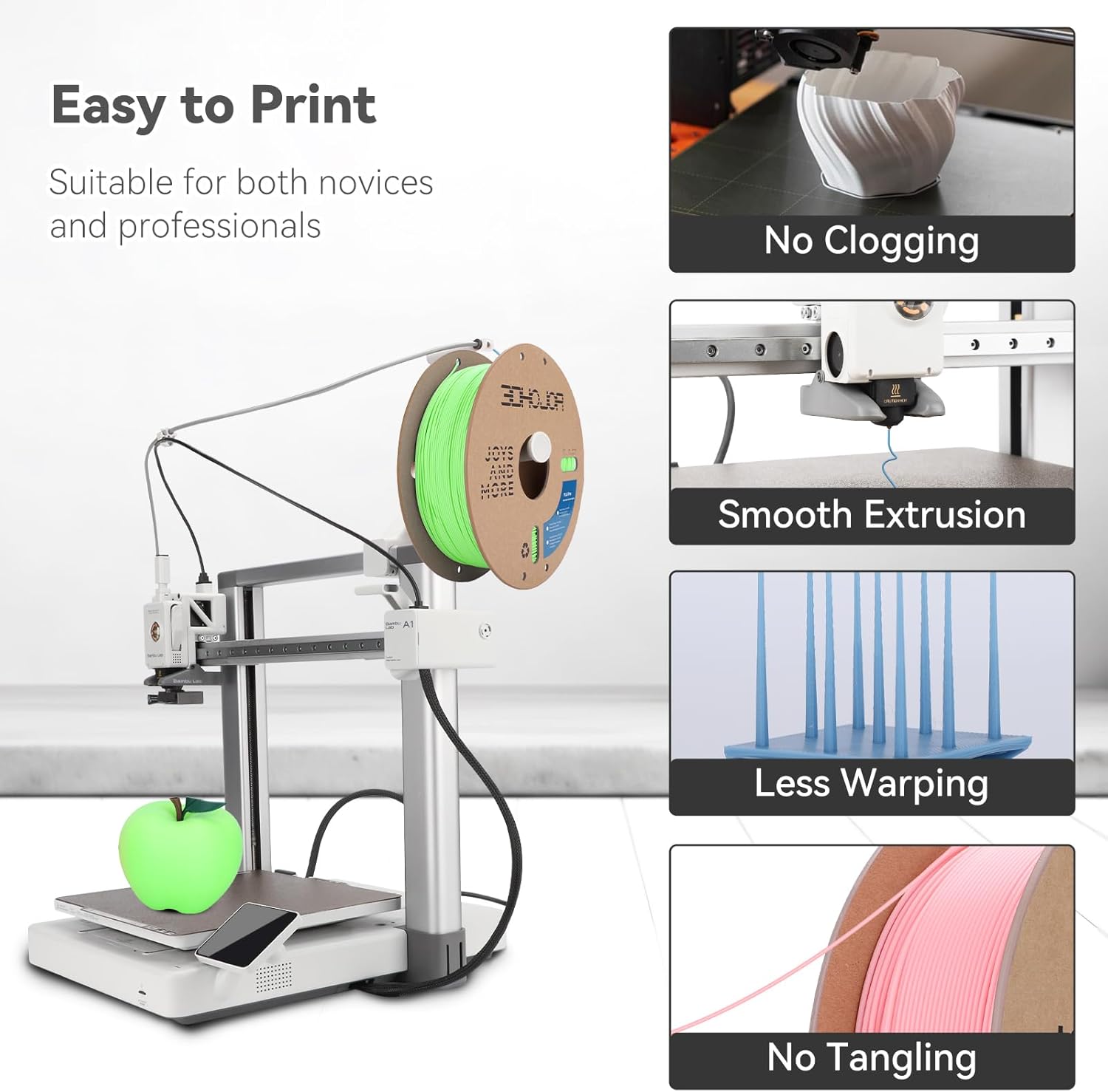 3DHoJor PLA Pro (Plus) Filament 1.75mm, 3D Printer Filament,1kg*4 Bundle Cardboard Spool 3D Printing Filament, Dimensional Accuracy +/- 0.03 mm-Peak Green+Orange+Yellow+Red