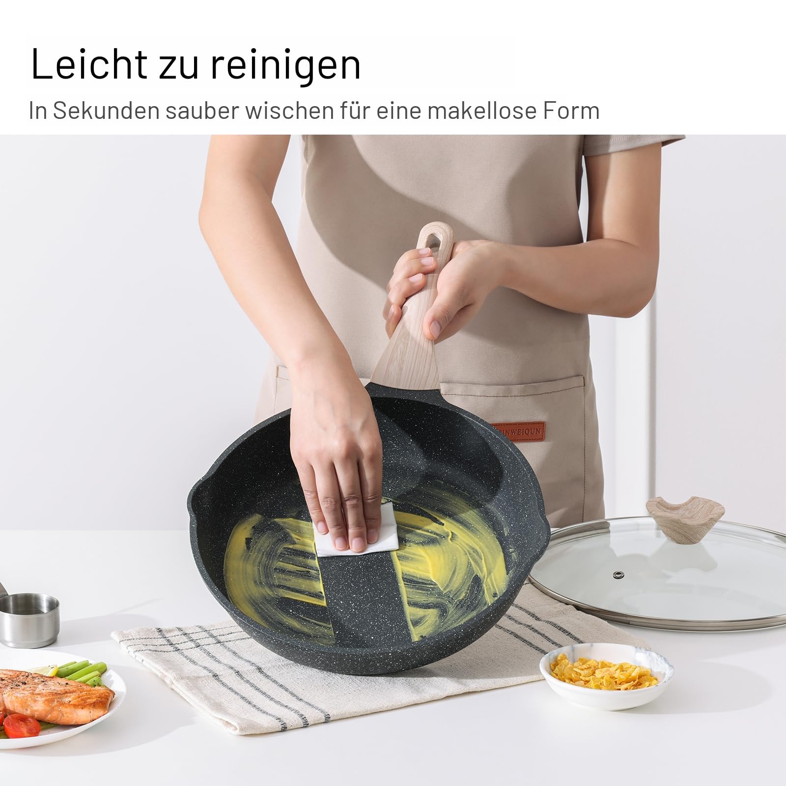 Kordisen 3-teiliges Bratpfannen-Set mit Deckel 20/24/28 cm, Granit Beschichtung Induktion Pfanne, Gesunde Stein Antihaft Kochgeschirr, PFOA Frei