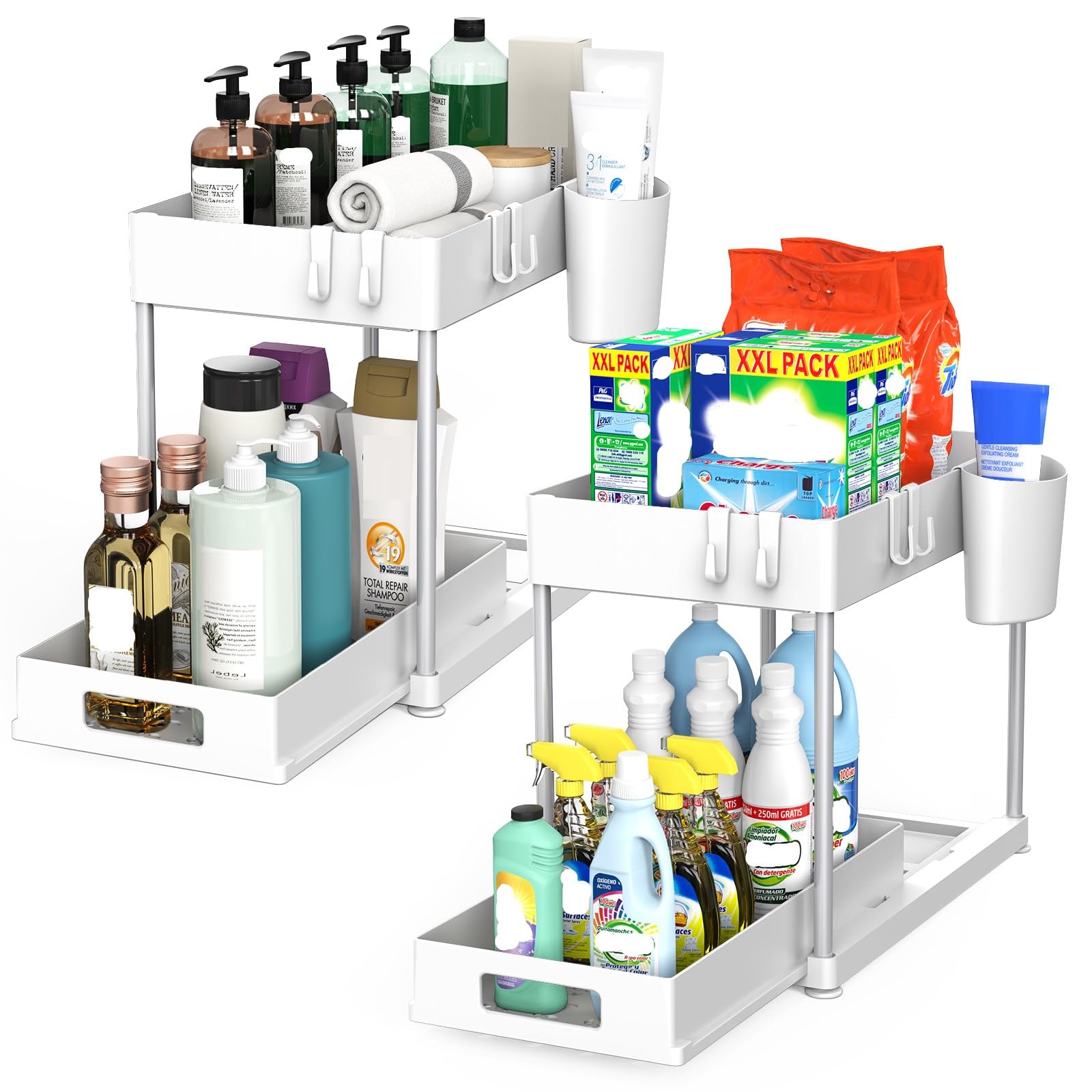 Organiseur sous évier à tiroir pour ranger les produits de nettoyage sans percer