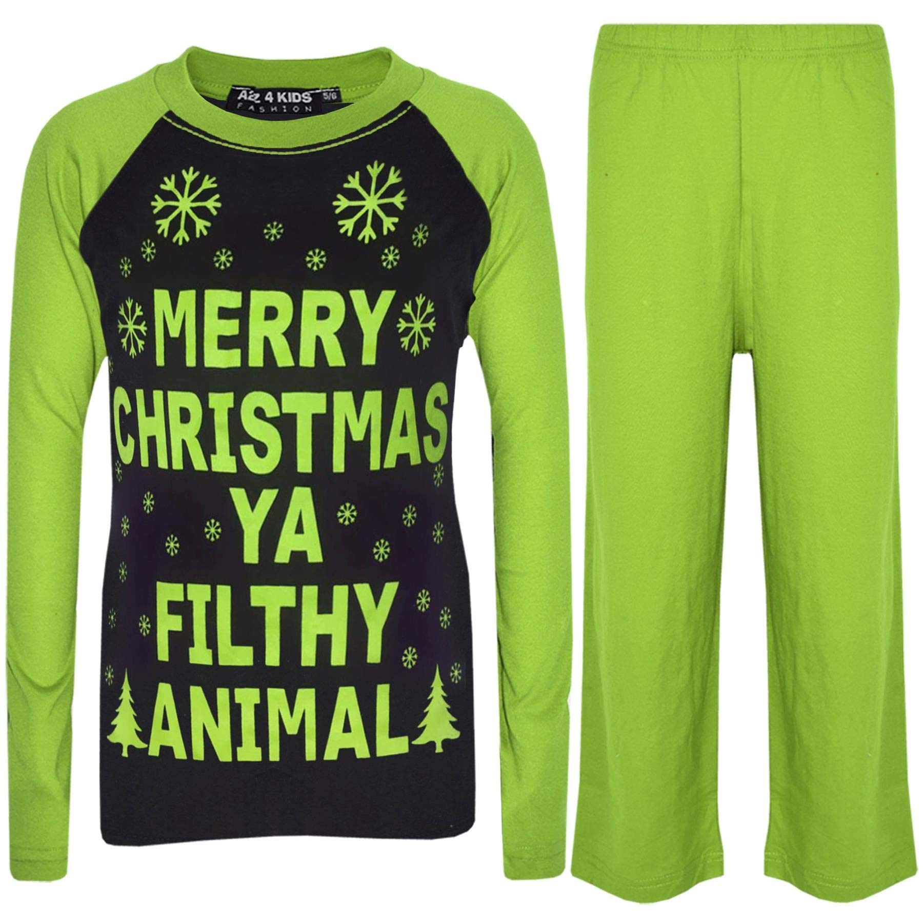 A2z 4 Kids Girls Black & Lime Boys Pj's Ya Filthy Printed Christmas Pyjamas - Pjs Ya Filthy 13
