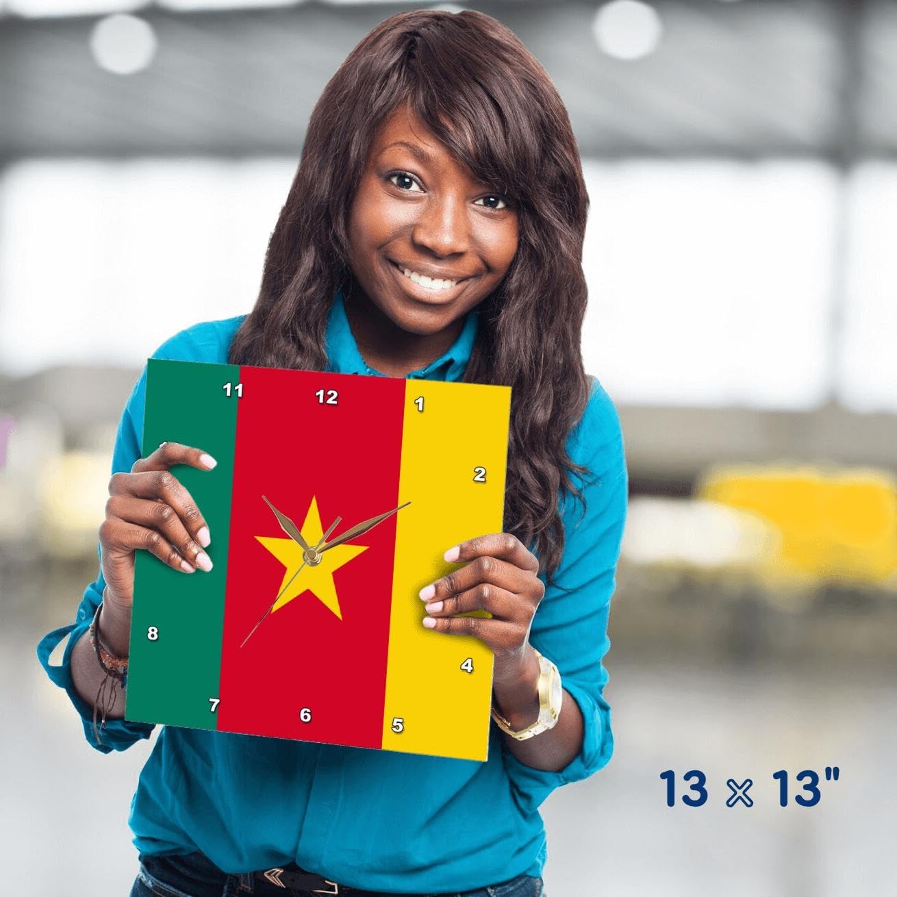 3dRose dpp_31540_2 Cameroon Flag-Wall Clock, 13 by 13-Inch