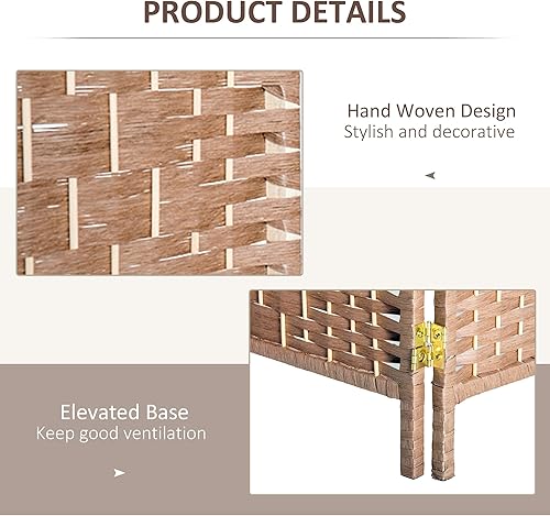 Miniatura 5 de HOMCOM Pantalla de privacidad de 3 paneles de tejido de mimbre de 6 pies de alto, color natural