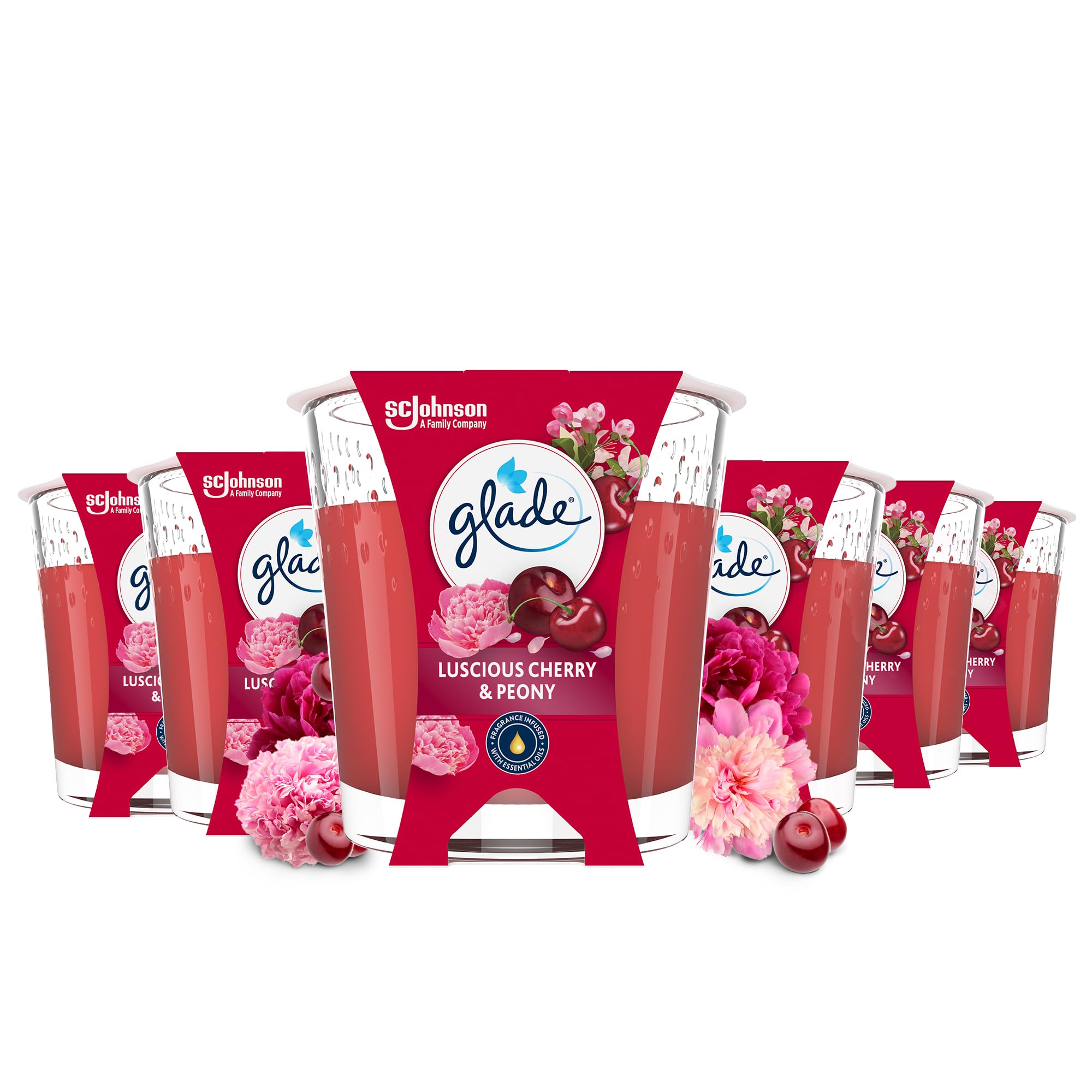 Glade Duft-Kerze im Glas, Luscious Cherry & Peony, bis zu 27 Stunden Brenndauer, 6er Pack (6 x 112g)