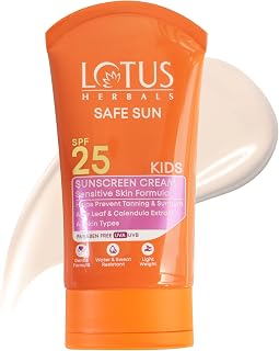 Lotus Herbals Safe Sun Kids Sunblock Cream SPF 25 | Sensitive Skin Formula, Sweat & Waterproof | Gentle Broad Spectrum Pro... Price In India