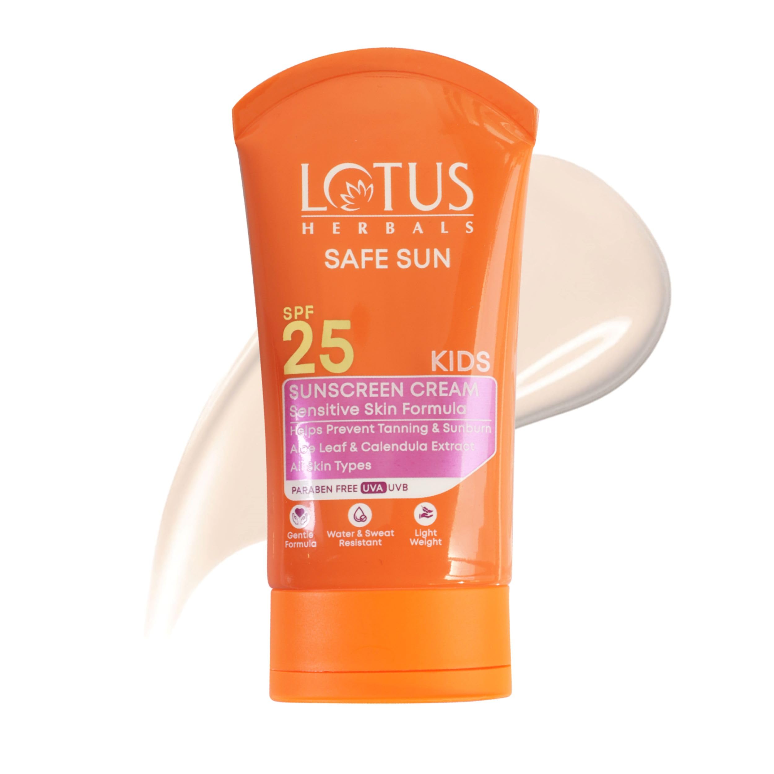 Lotus Herbals Safe Sun Kids Sunscreen Cream | Aloe Vera And Calendula Extract | Sensitive Skin and Gentle Formula | SPF 25 | Non Greasy | Sweat & Waterproof | Paraben Free |100g