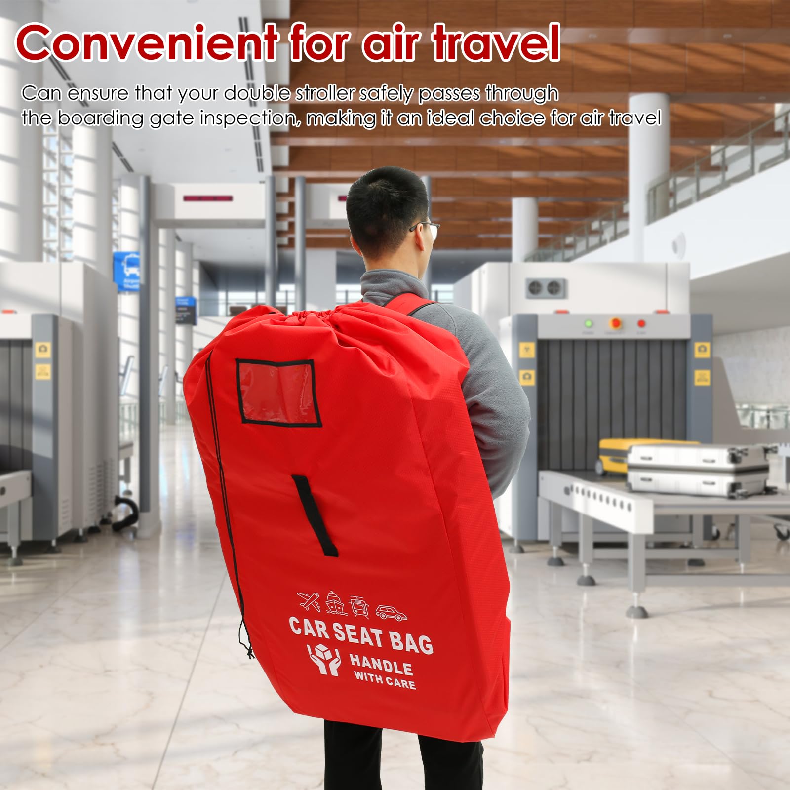 Kandishiex US Car Seat Travel Bag for Airplane Waterproof Baby Car Seat Cover Foldable Car Seat Backpack with Adjustable Straps Oxford Cloth Gate Check Stroller Travel Bag for Baby Car Seat(1,gules)