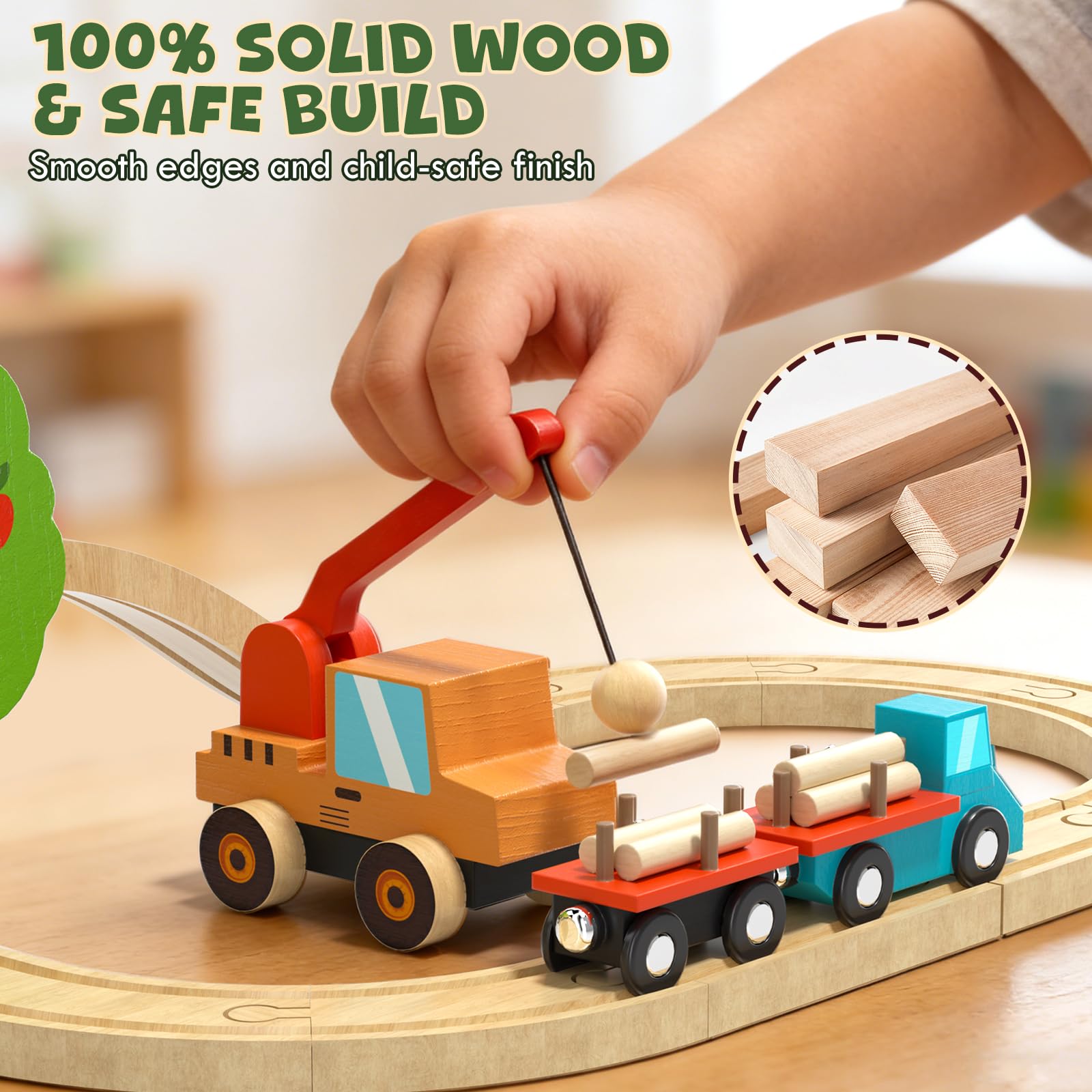 Lehoo Castle Drewniany Dino Train zestaw zabawek z samochodami dla małych dzieci w wieku od 3 lat | Drewniany pociąg tory kolejowe zestaw zabawkowy zabawki dla 3 4 5 6-letnich chłopców dziewcząt prezenty urodzinowe