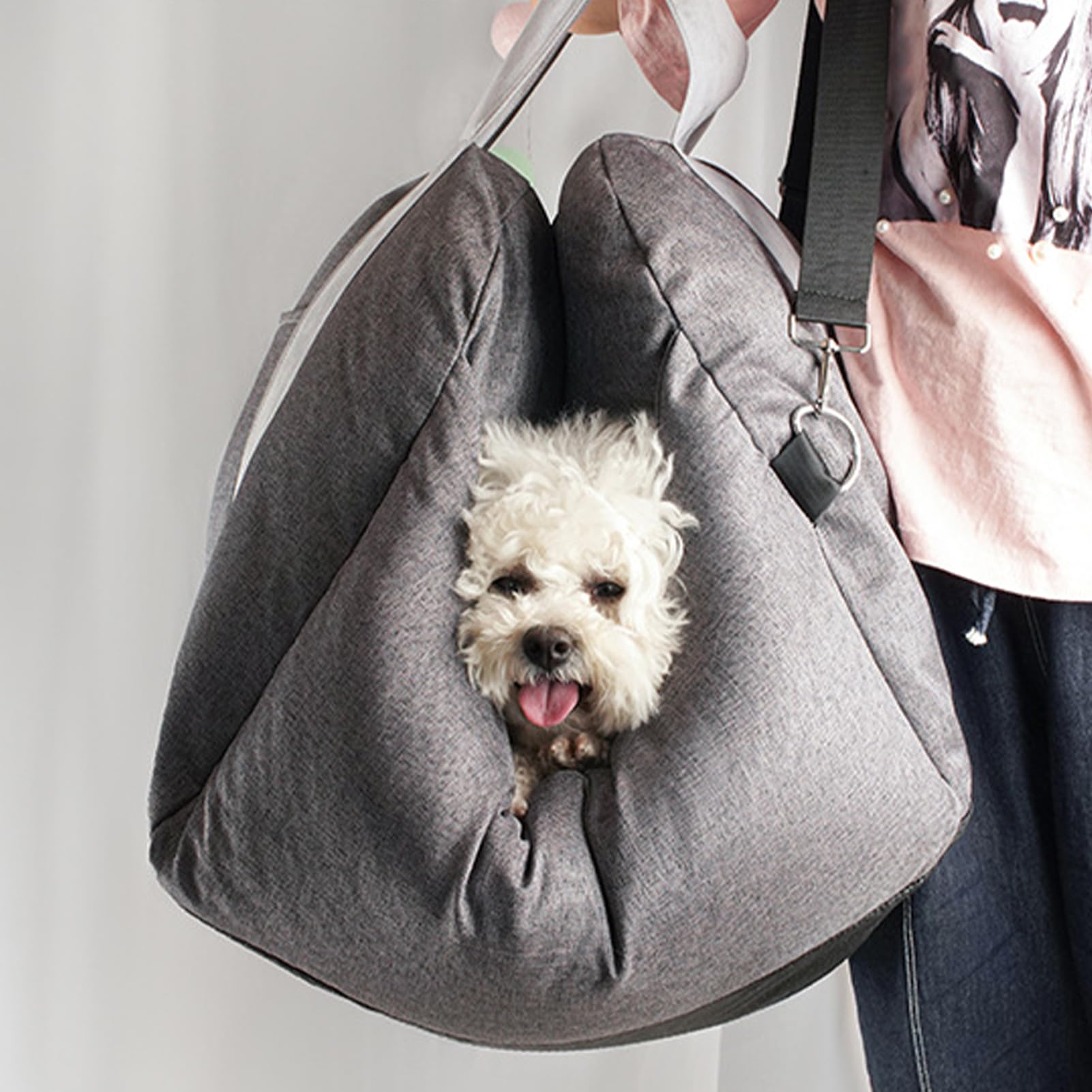 Asiento lavable para perros pequeños y pequeños, asiento de coche para perros pequeños/medianos, asiento para perros con cinturón de seguridad estable y bolsa de almacenamiento (gris claro)