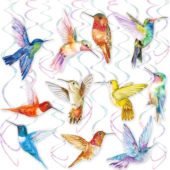 7 Pieces Hummingbird Cake Topper Set Bird Theme Happy Birthday Decorations, Tropical - View #9