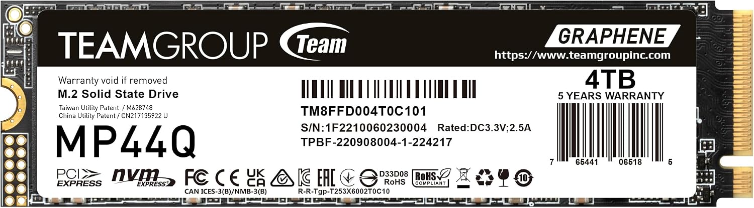 MP44Q 4TB SLC Cache Gen 4x4 M.2 2280 PCIe 4.0 w/NVMe Laptop Desktop NUC NAS SSD Read/Write Speed up to 7000/5900MB/s TM8FFD004T0C101